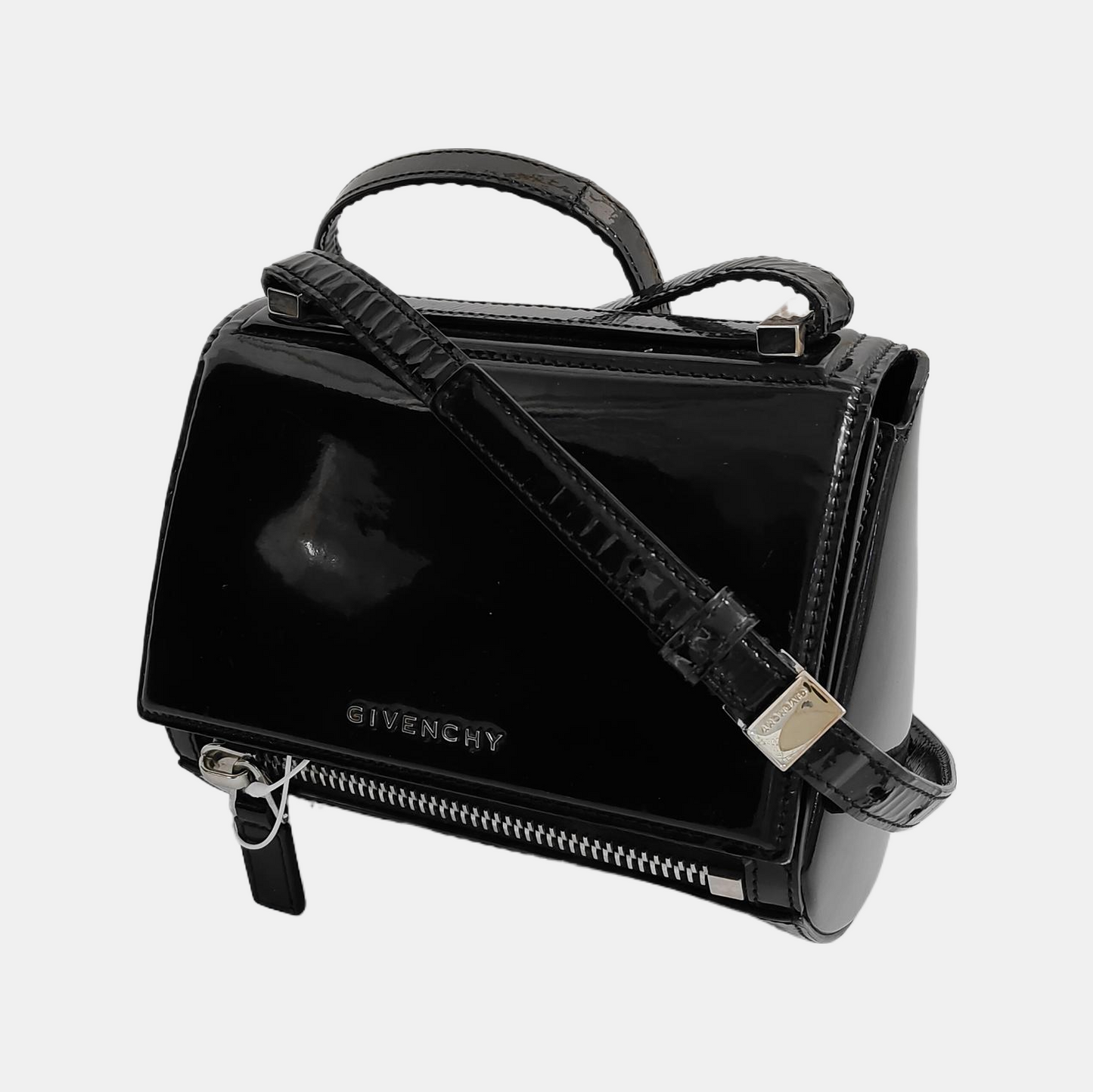 GIVENCHY Pandora Black Leather Crossbody Bag Single Shoulder Bag Silver Hardware Removable shoulder strap-(SKU)-946136707