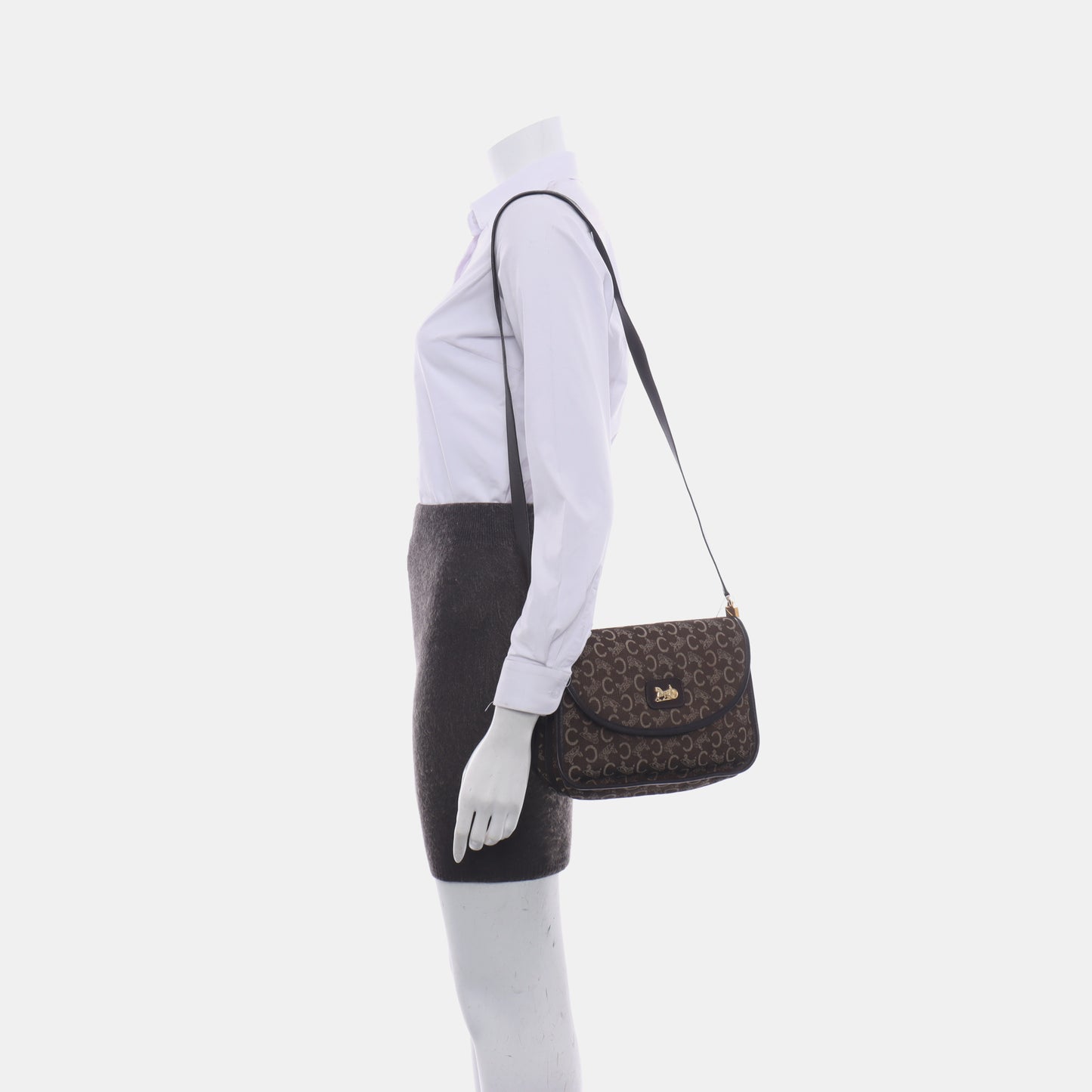 CELINE Brown Canvas Floral Crossbody Single Shoulder Bag Golden hardware Removable shoulder strap-(SKU)-13628676