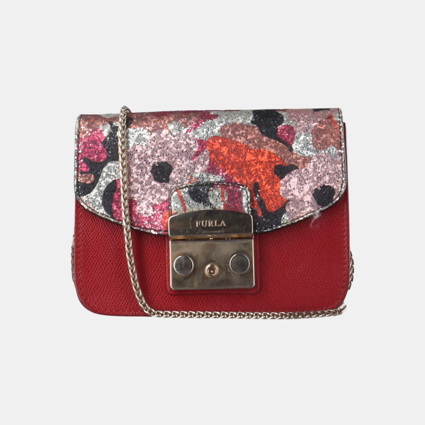 FURLA Metropolis Red Leather Printed Crossbody Single Shoulder Bag Golden hardware Removable shoulder strap-(SKU)-931098116