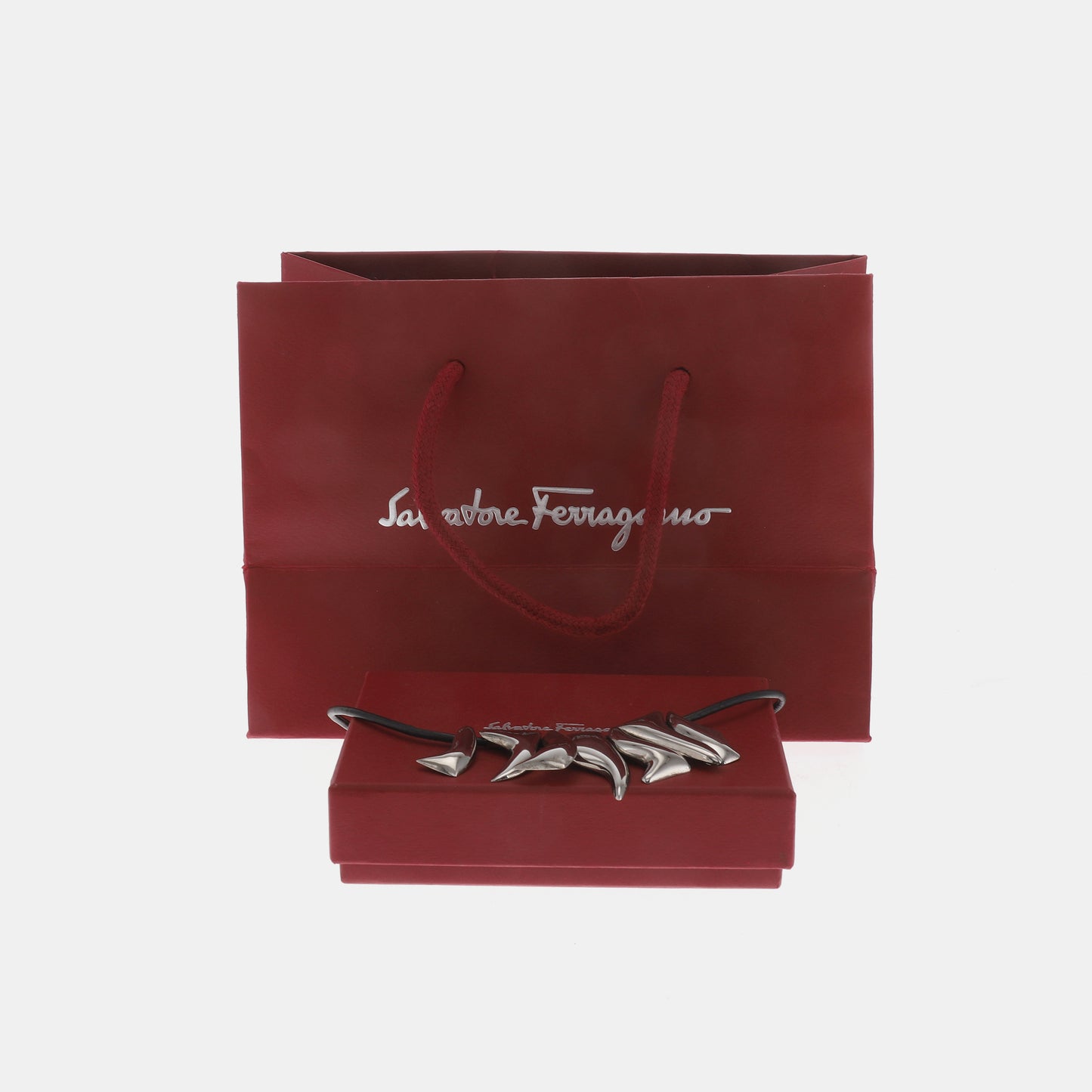 FERRAGAMO Silver Leather Alloy Necklace Length44cm-(SKU)-940395883