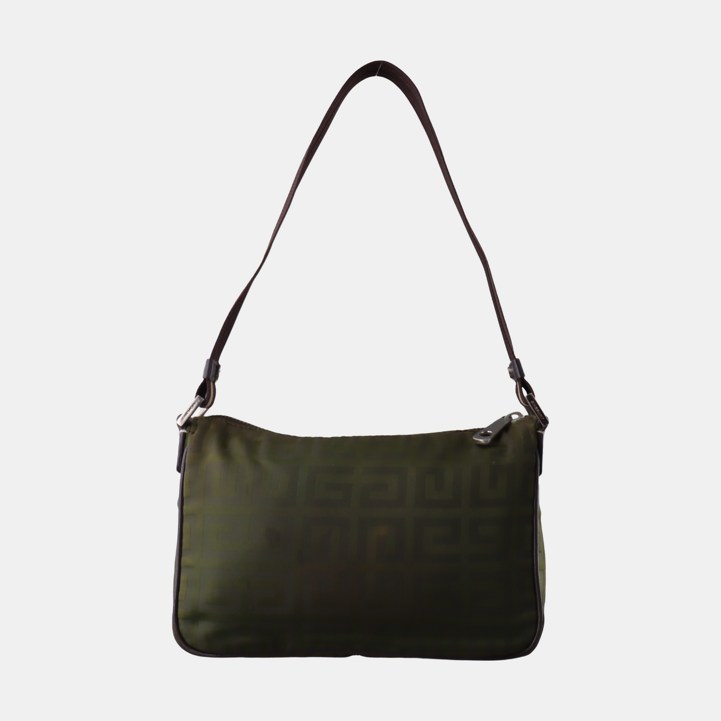GIVENCHY Deep Green Fabric Floral Single Shoulder Bag Silver Hardware-(SKU)-931311105
