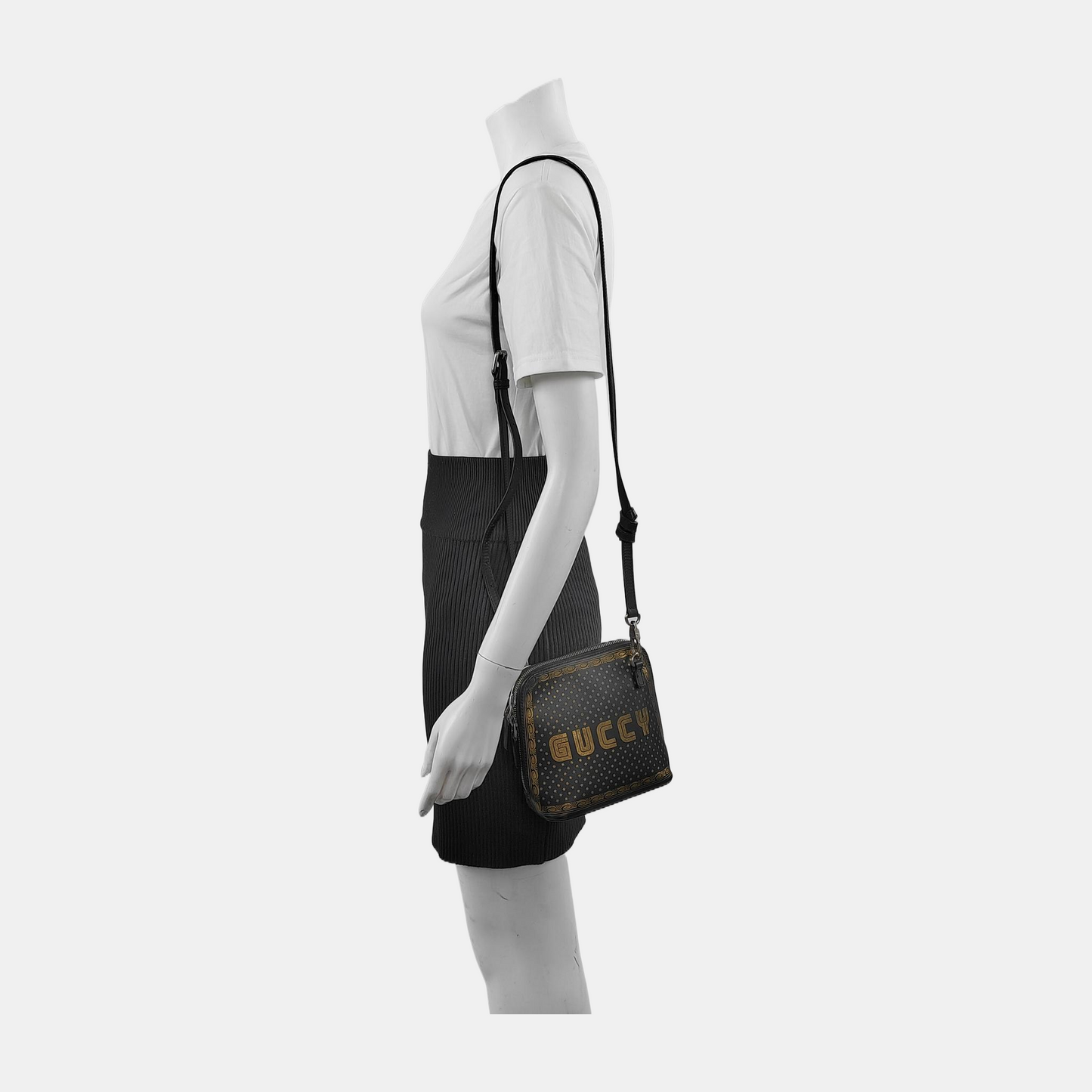 GUCCI Gucci x Sega Black Cowhide Printed Crossbody Bag Single Shoulder Bag Silver Hardware Removable shoulder strap-(SKU)-942931331