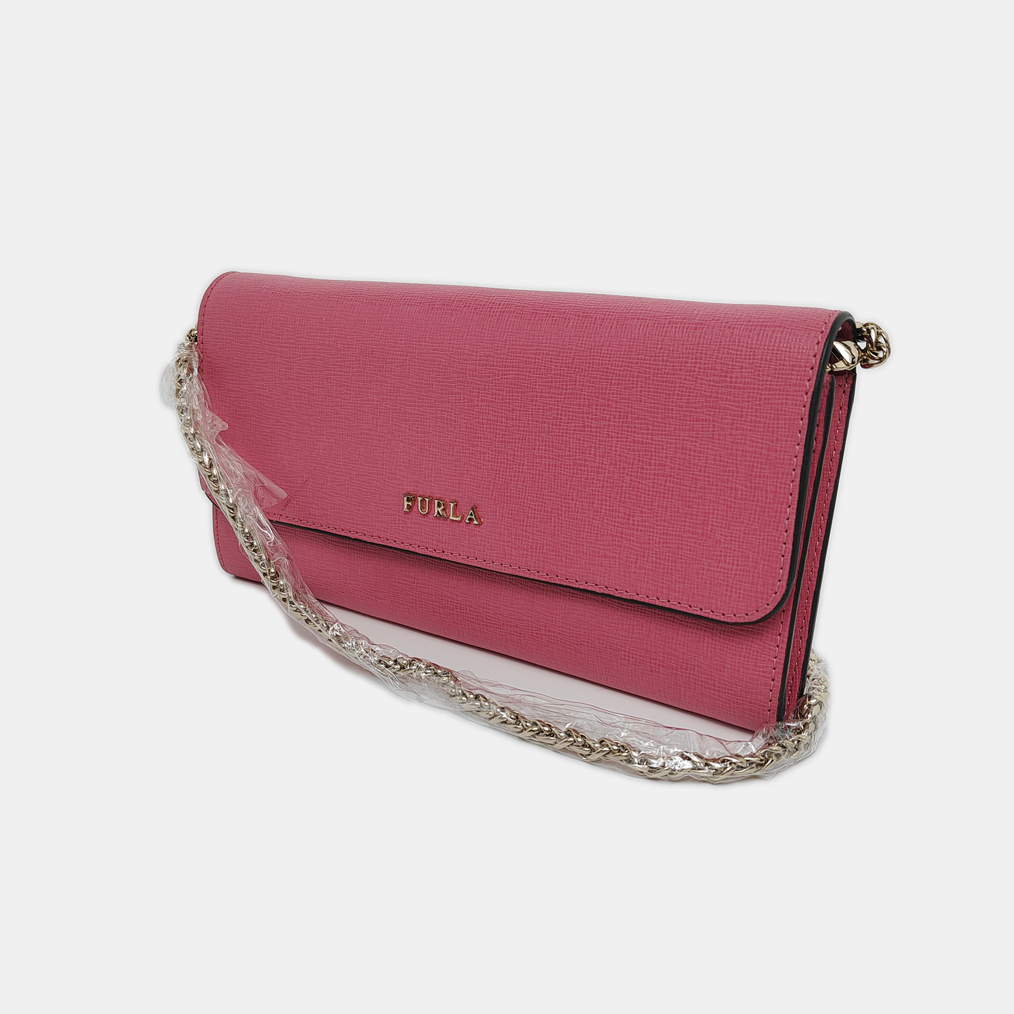 FURLA Pink Leather Embossed Sling Bag Single Shoulder Bag Golden hardware Removable shoulder strap-(SKU)-939936046