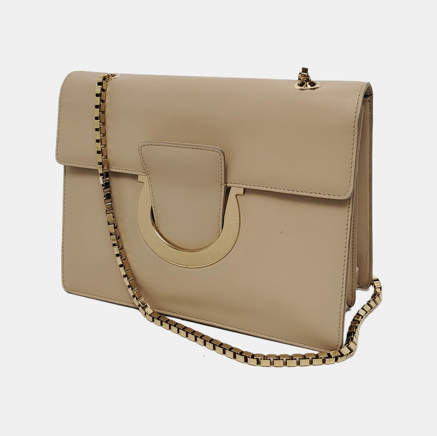FERRAGAMO Thalia Khaki Calf Leather Crossbody Shoulder Bag Golden hardware Removable shoulder strap-(SKU)-943501059
