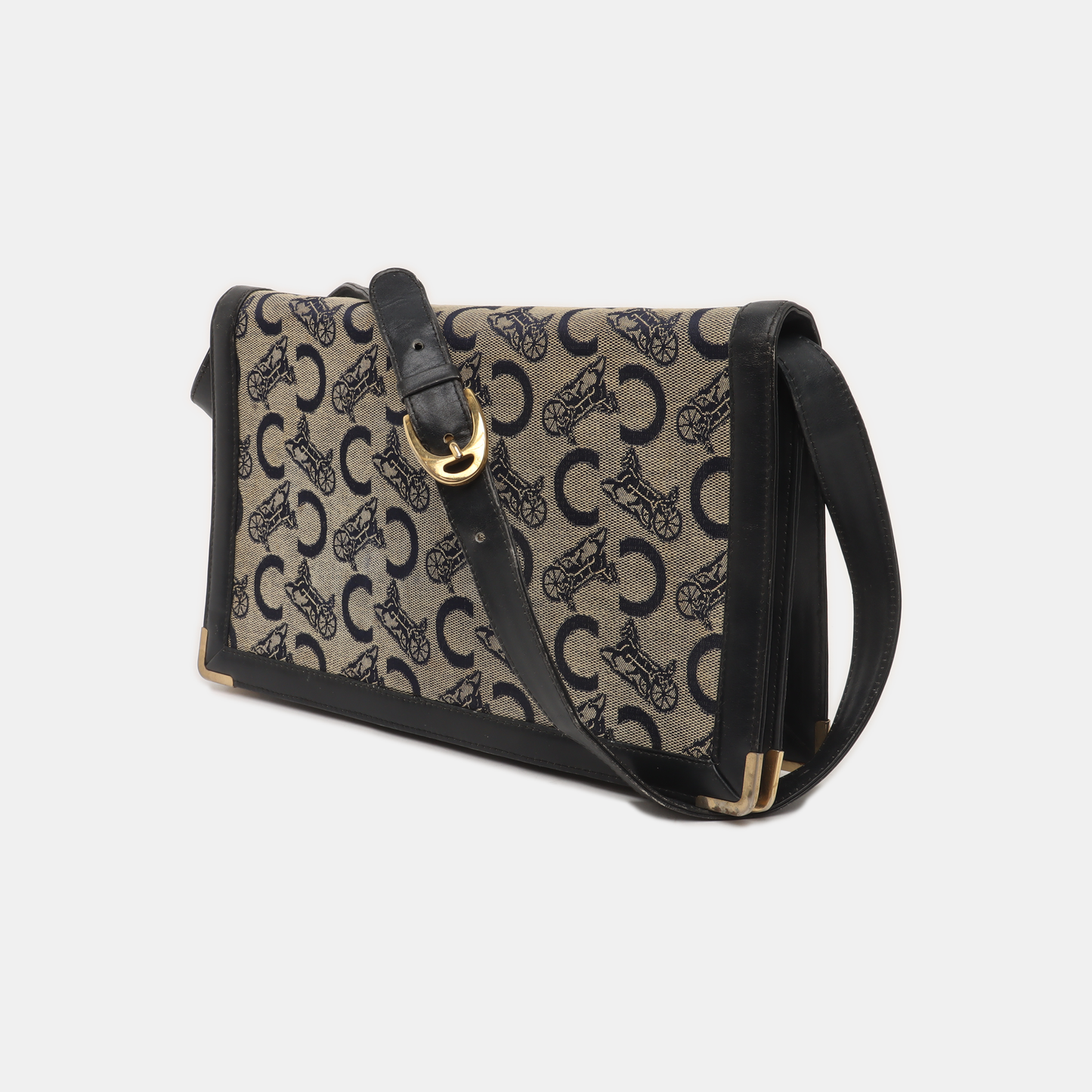 CELINE Gray Canvas Floral Single Shoulder Bag with Handbag Golden hardware Removable shoulder strap-(SKU)-937140931