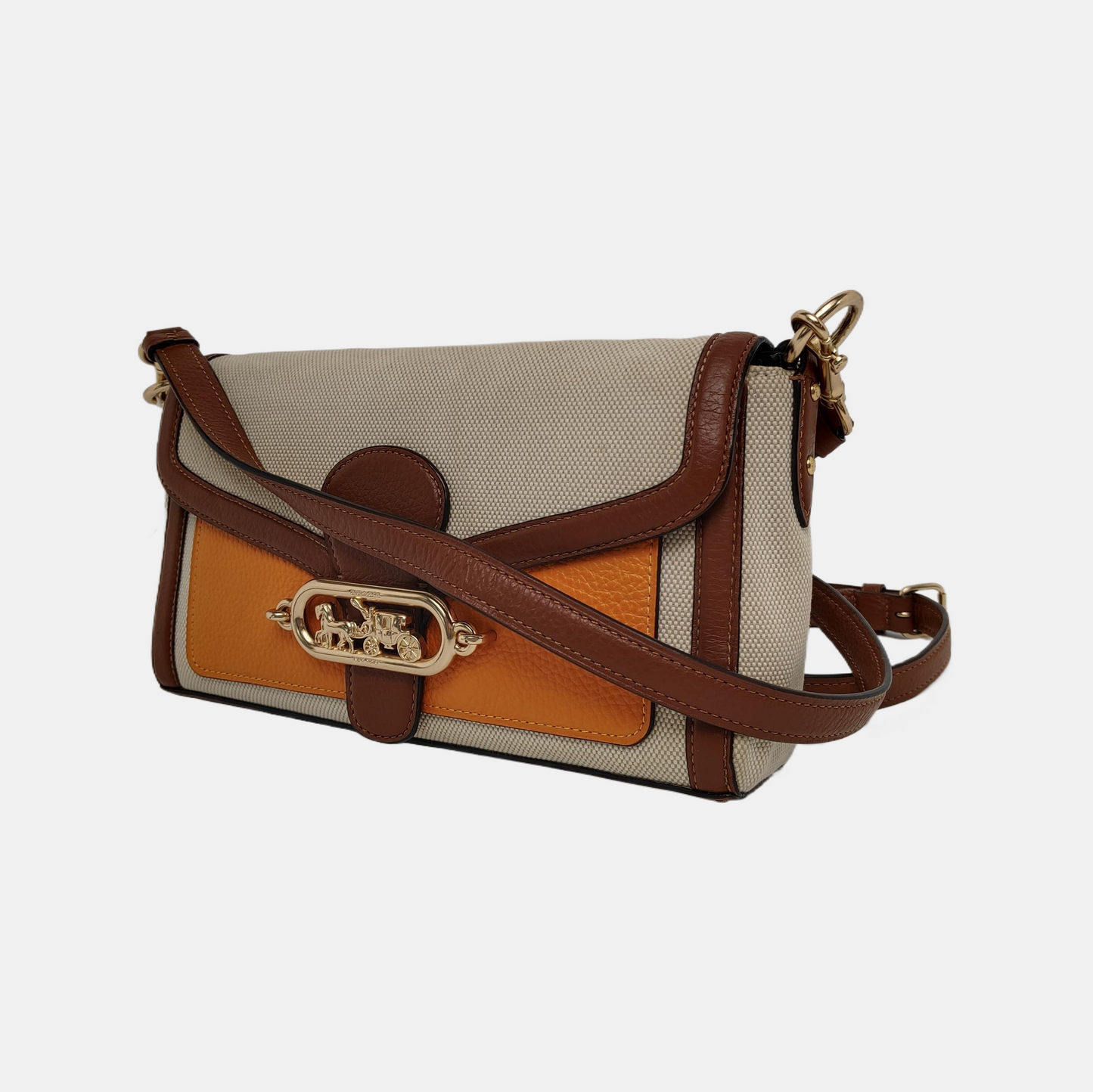 COACH 26 Khaki Canvas Carriage Crossbody Bag Single Shoulder Bag Tote Bag Golden hardware shoulder straps-(SKU)-941737076