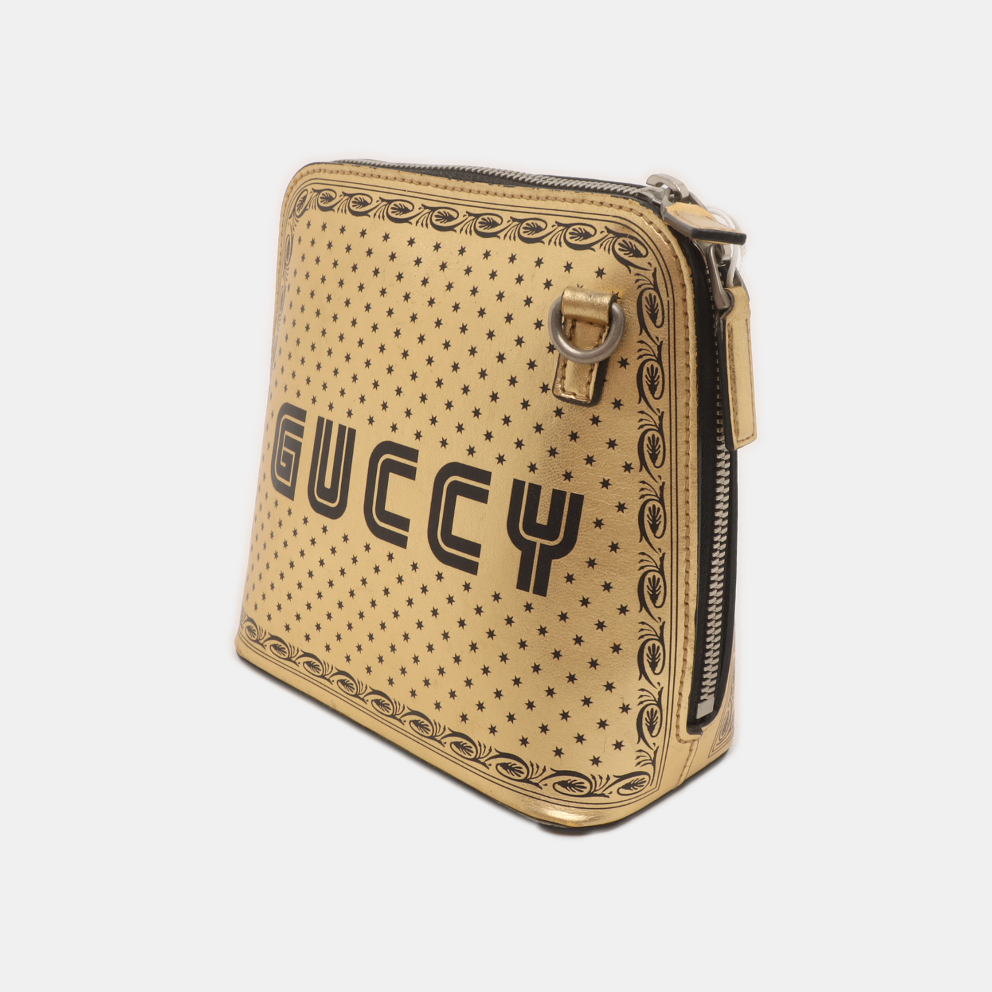 GUCCI Gucci x Sega Champagne Cowhide Printed Crossbody Bag Shoulder Bag Silver Hardware Removable shoulder strap-(SKU)-930001386
