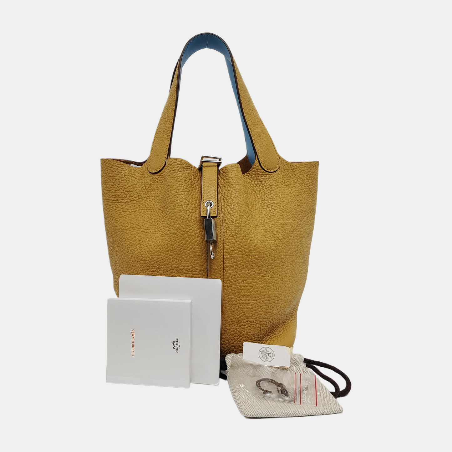 HERMÈS Picotin Lock 22 Yellow Clemence Calfskin Basket Handbag with Silver Hardware and C Stamp-(SKU)-946053978
