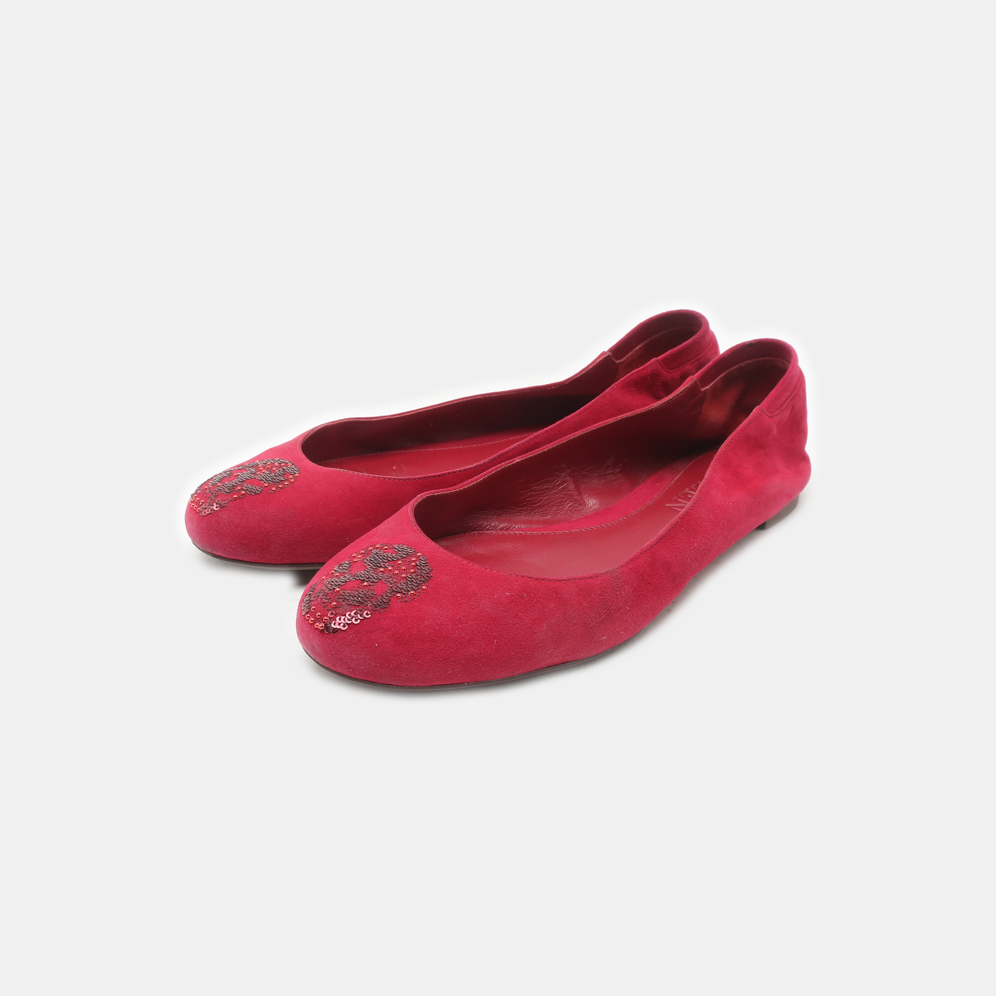 Alexander McQUEEN 37code Autumn Winter Red Suede Leather Women's Low Heel Low Top Dress Shoes-(SKU)-939056143