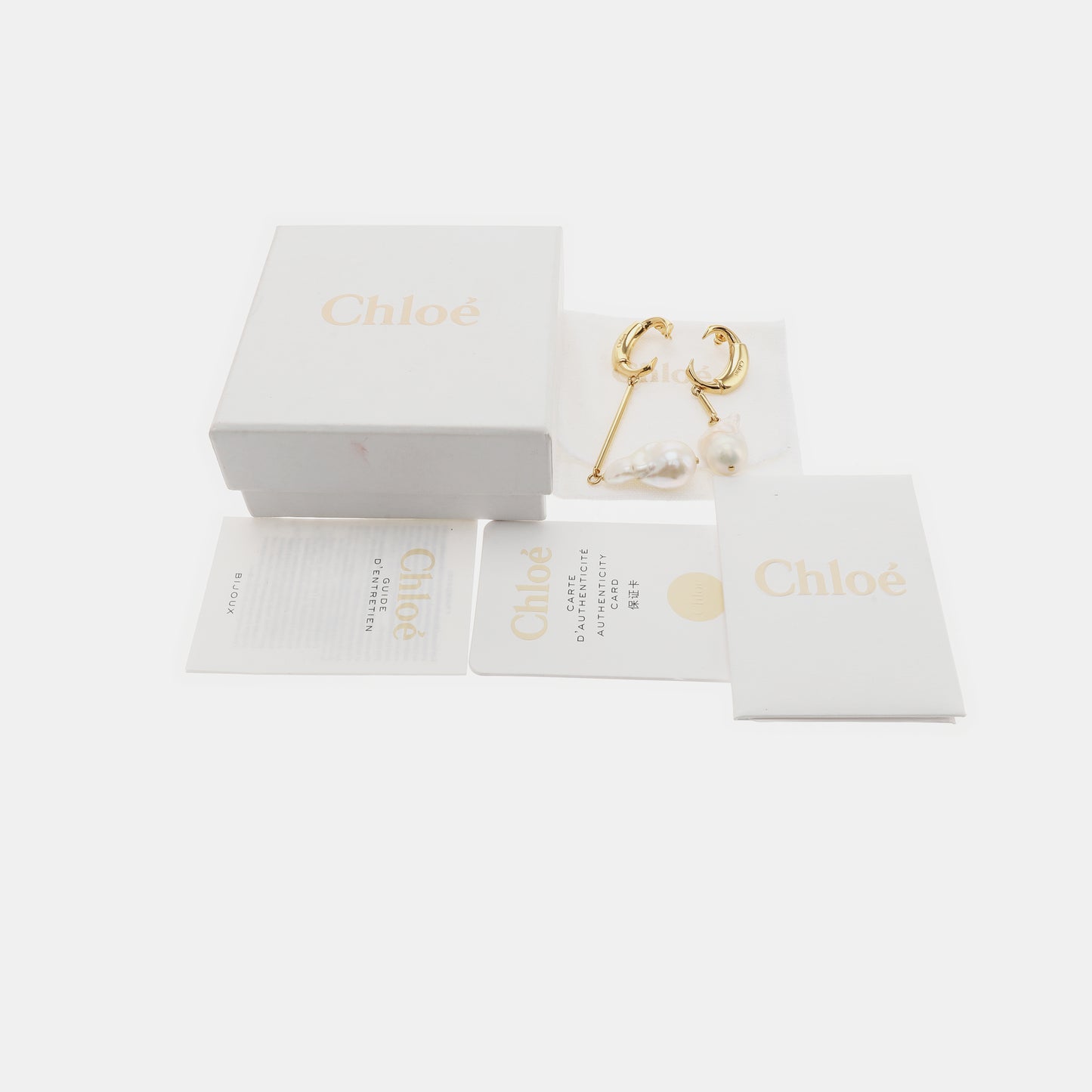 Chloé 金色合金,人造珍珠耳环-(SKU)-936978442