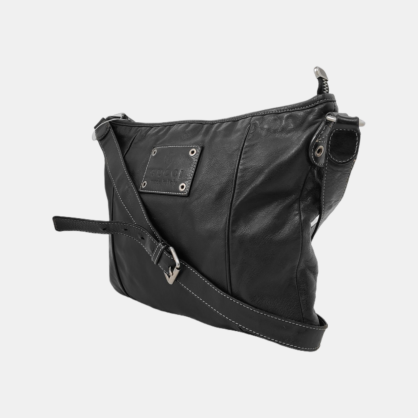 GUCCI Black Leather Studs Single Shoulder Crossbody Bag Golden hardware-(SKU)-946015395