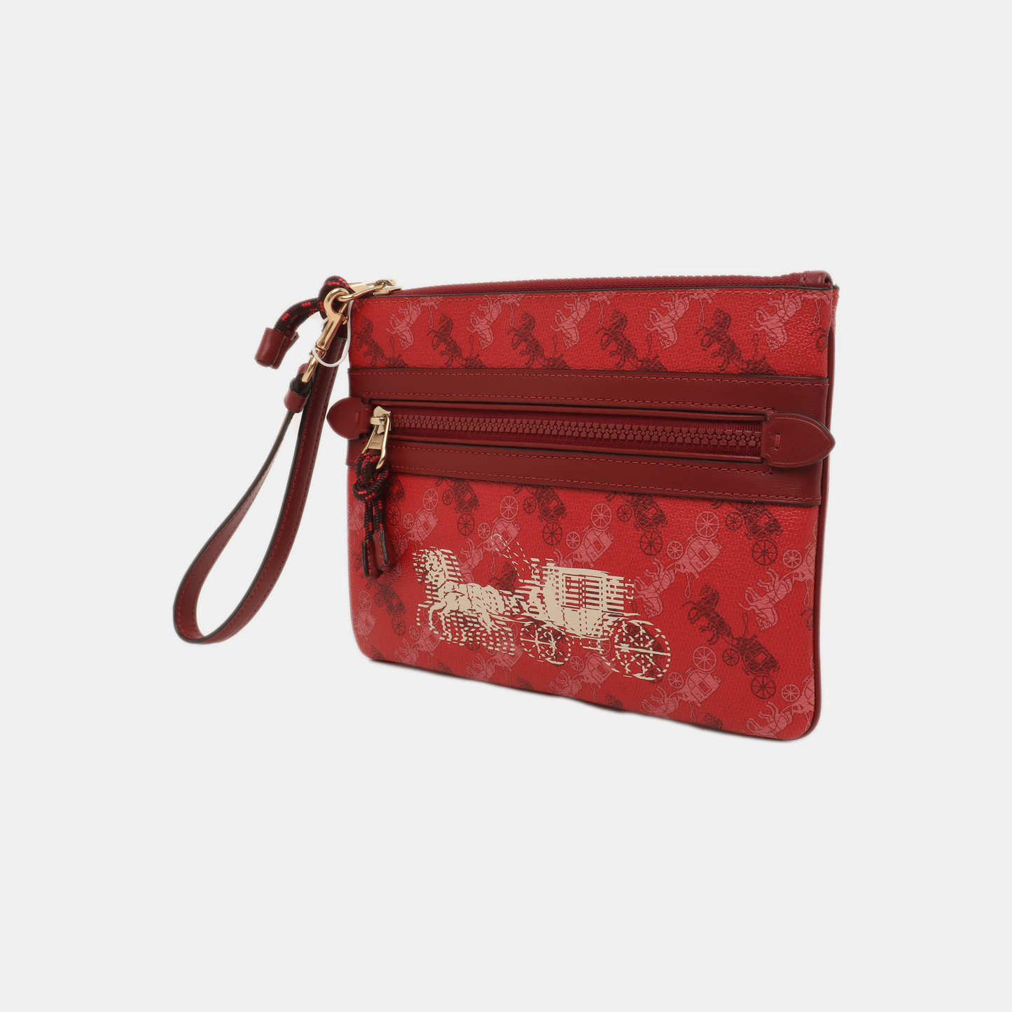 COACH ACADEMY Red Coated Canvas Carriage Tote Bag Clutch Golden hardware-(SKU)-14078006
