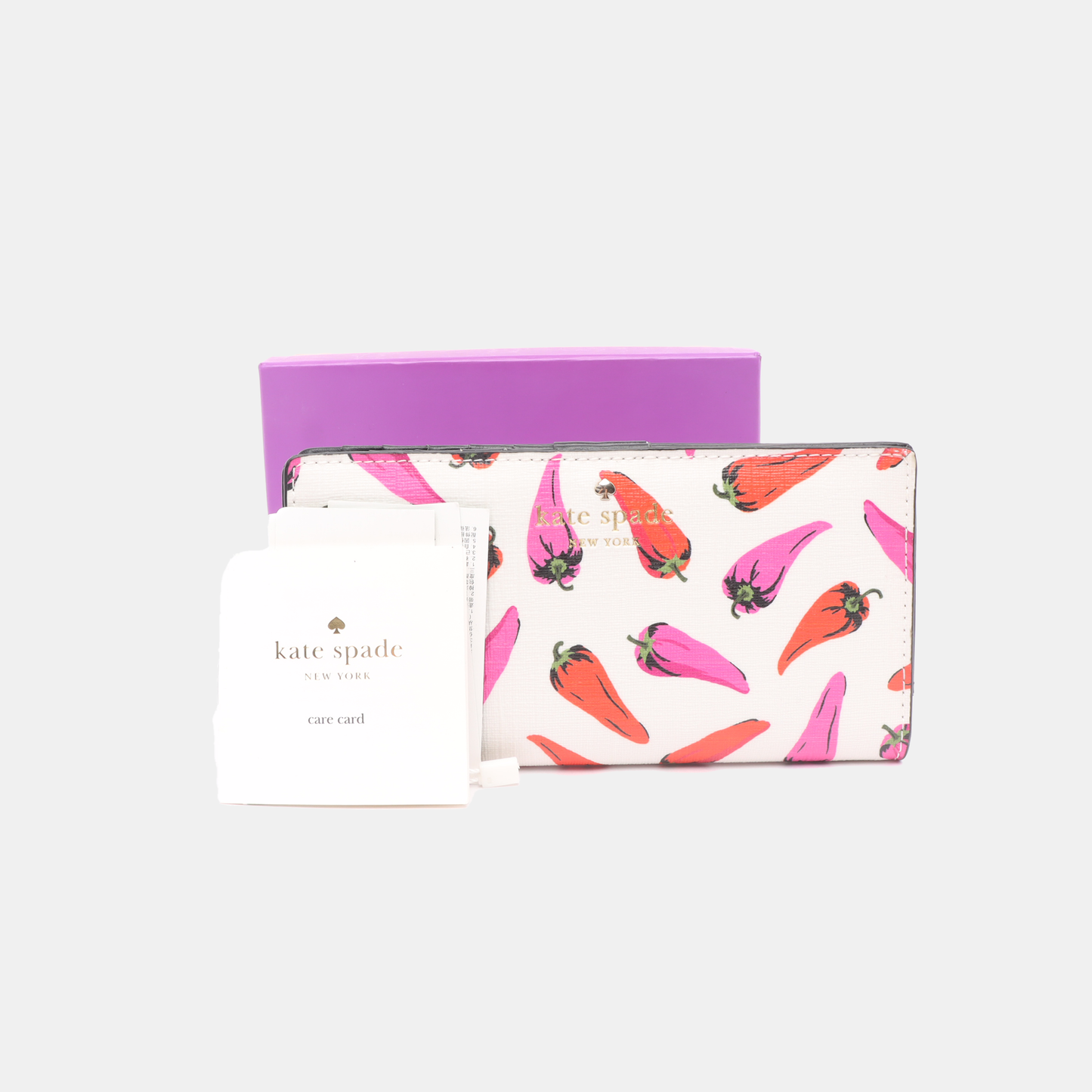 Kate Spade Large size White Leather Printed Wallet Golden hardware-(SKU)-13275737