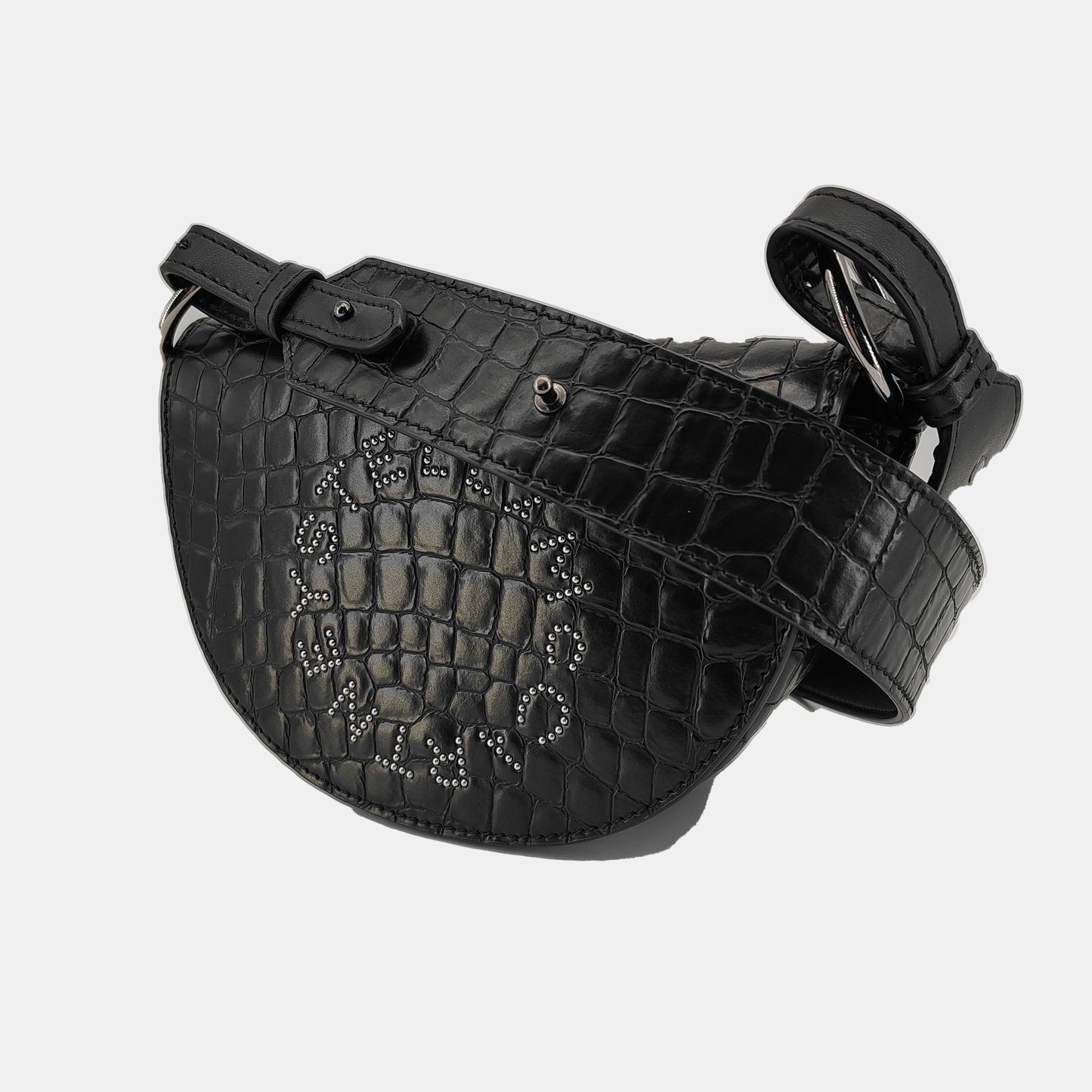 STELLA McCARTNEY Black Leather Texture Inlaid Single Shoulder Bag Silver Hardware Removable shoulder strap-(SKU)-940252437