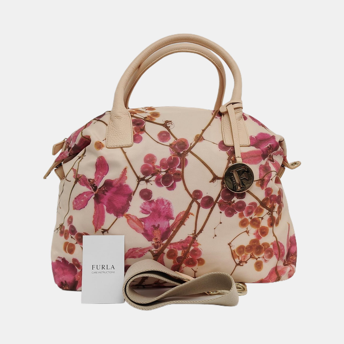 FURLA Beige fabric printed single shoulder bag Rose Gold Hardware Removable shoulder strap-(SKU)-940524679