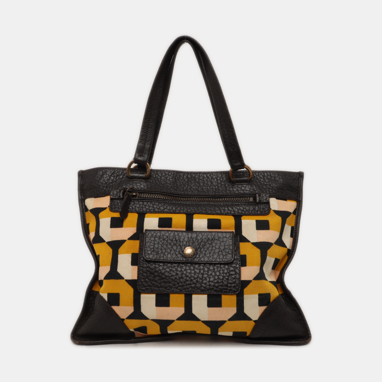 PRADA Multicolor Canvas Floral Print Tote Single Shoulder Bag Golden hardware-(SKU)-938564373