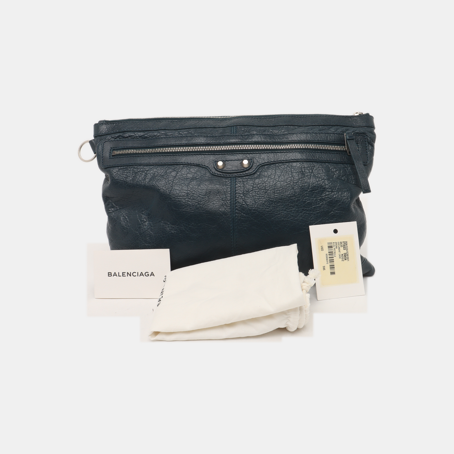 BALENCIAGA Classic City Medium size Dark Blue Lamb Skin Biker Bag Handbag Silver Hardware-(SKU)-937439194