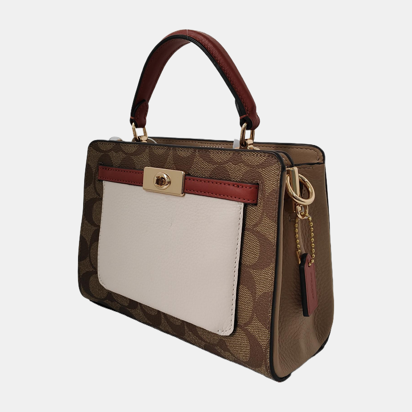 COACH Khaki Coated Canvas Old Flower Tote Bag Golden hardware-(SKU)-942930145