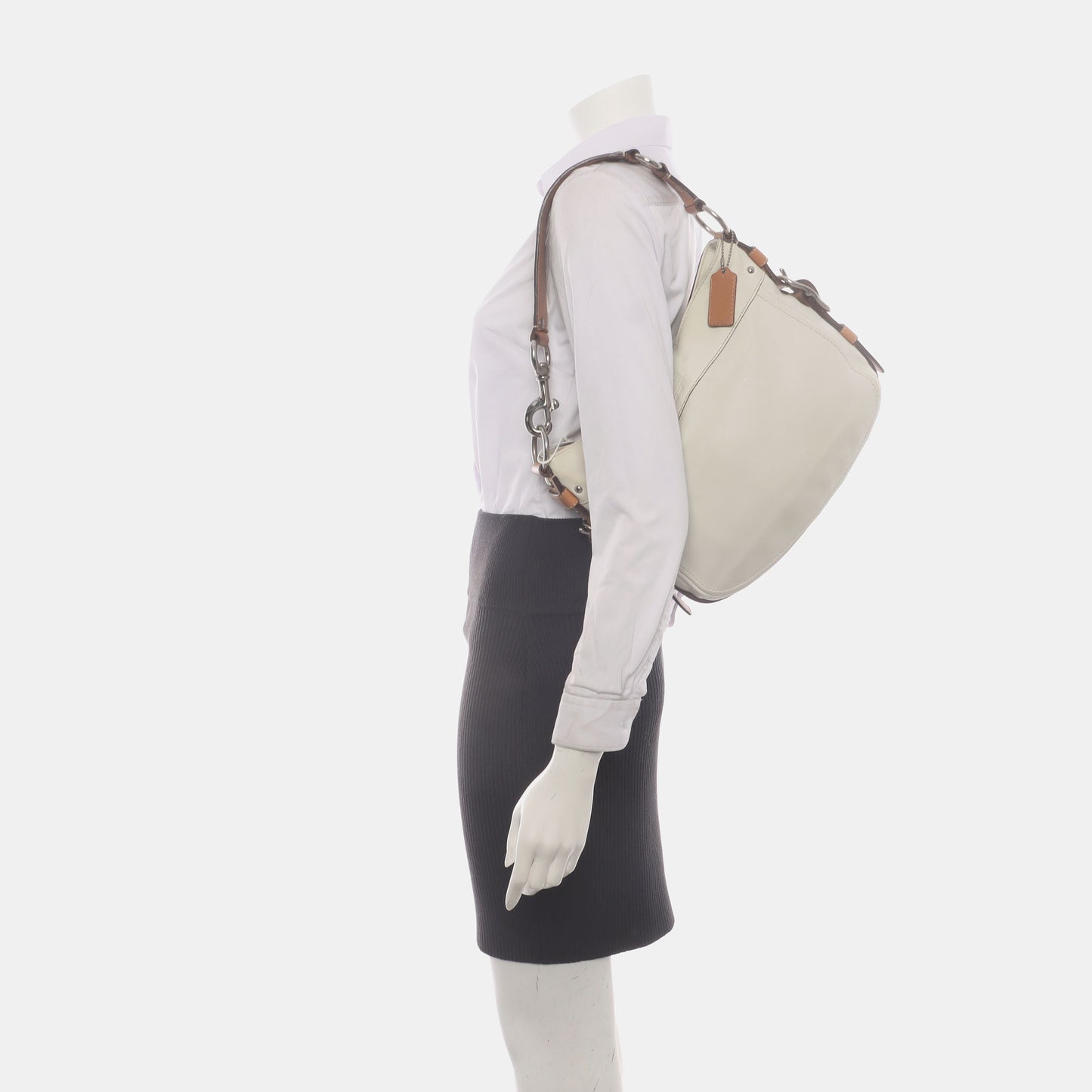 COACH White Leather Single Shoulder Bag Handbag Silver Hardware-(SKU)-935403278