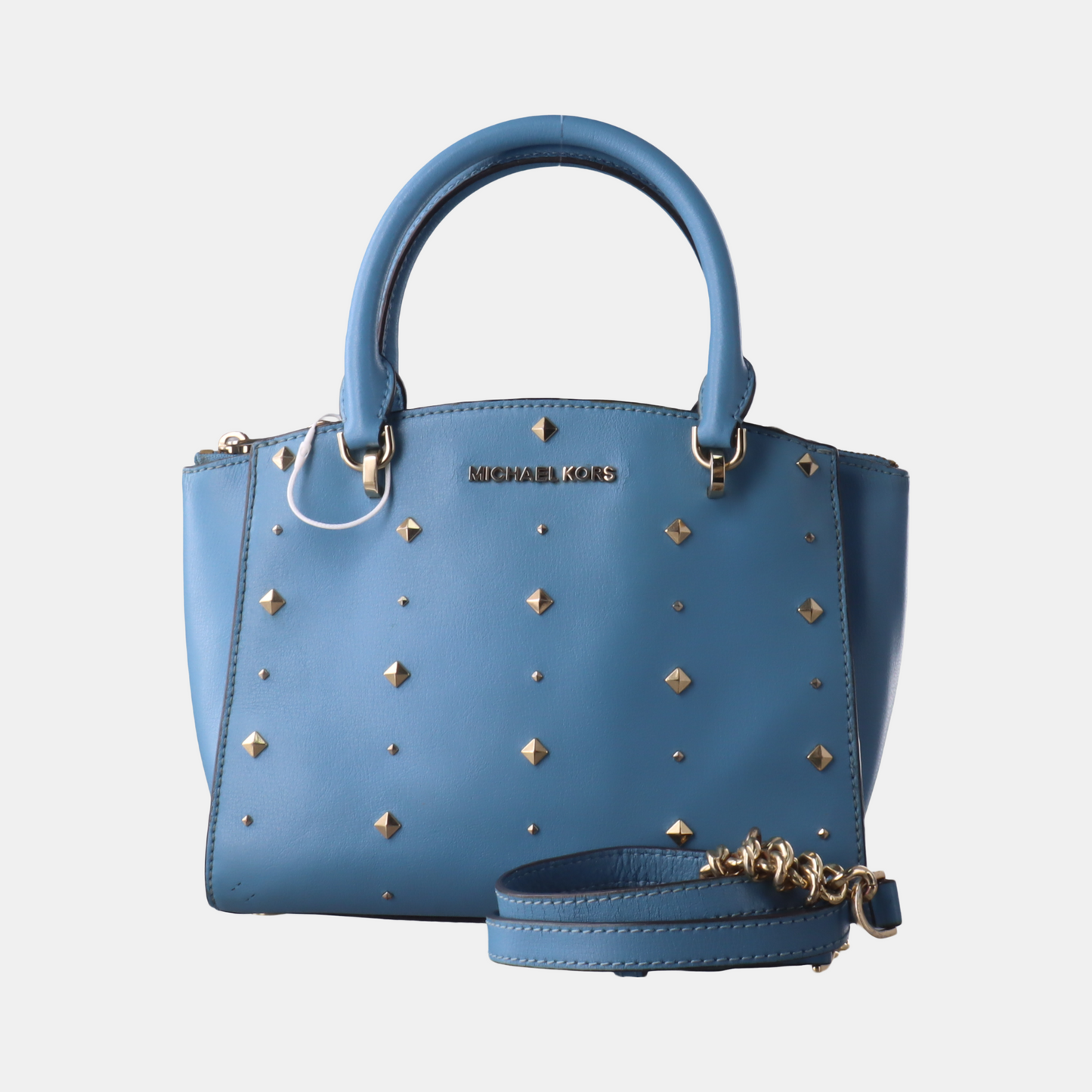 MICHAEL KORS Tote bag Small size Blue Cowhide Studs Single Shoulder Bag Tote Bag Crossbody Bag Golden hardware Removable shoulder strap-(SKU)-929655506