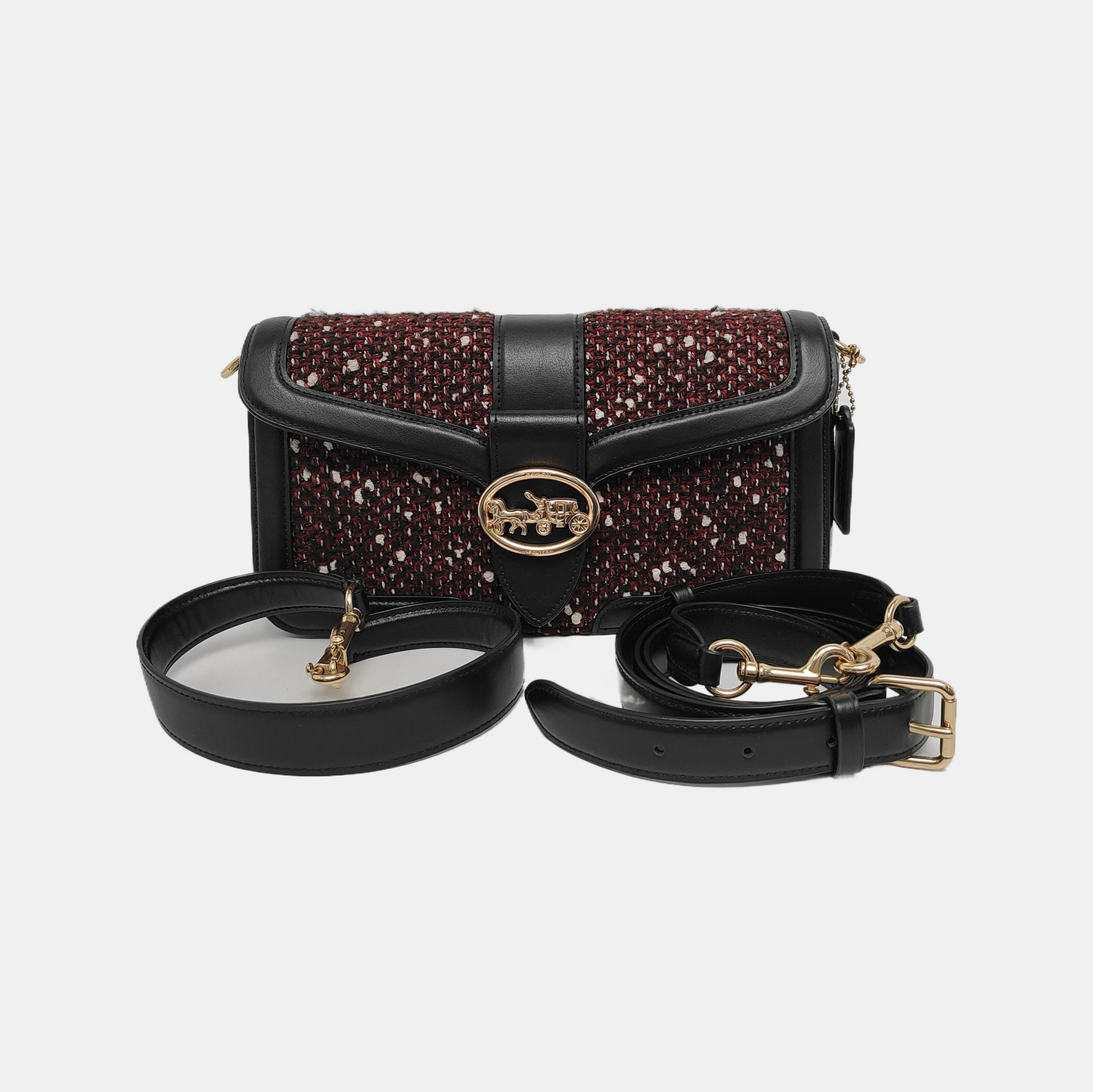 COACH Medium size Burgundy Fabric Chariot Weave Dionysus Bag Single Shoulder Bag, Handbag, Crossbody Bag Golden hardware shoulder straps-(SKU)-944118801