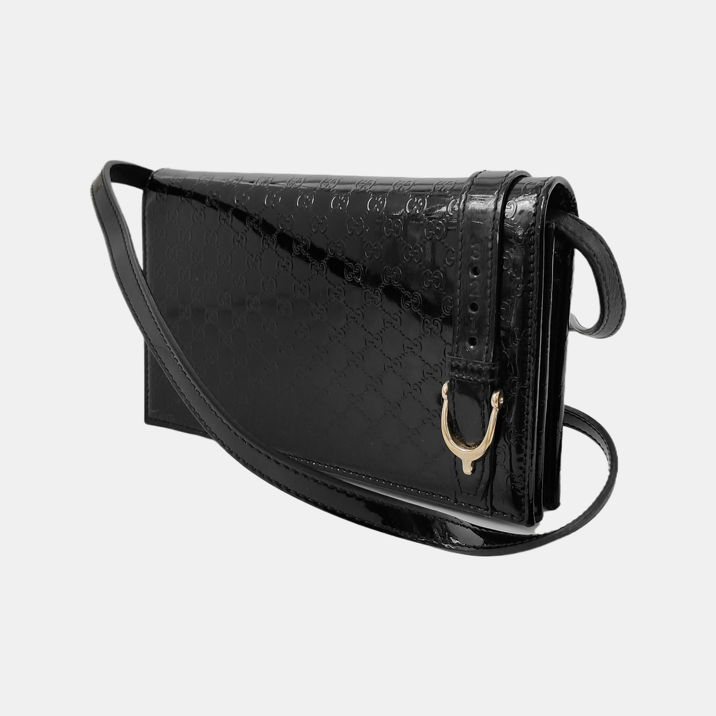 GUCCI Stirrup mini Black Cowhide Monogrammed Embossed Single Shoulder Bag Crossbody Golden hardware Removable shoulder strap-(SKU)-942760828