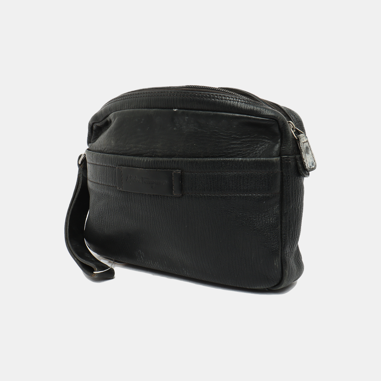 FERRAGAMO Black Cowhide Clutch Silver Hardware-(SKU)-12731394