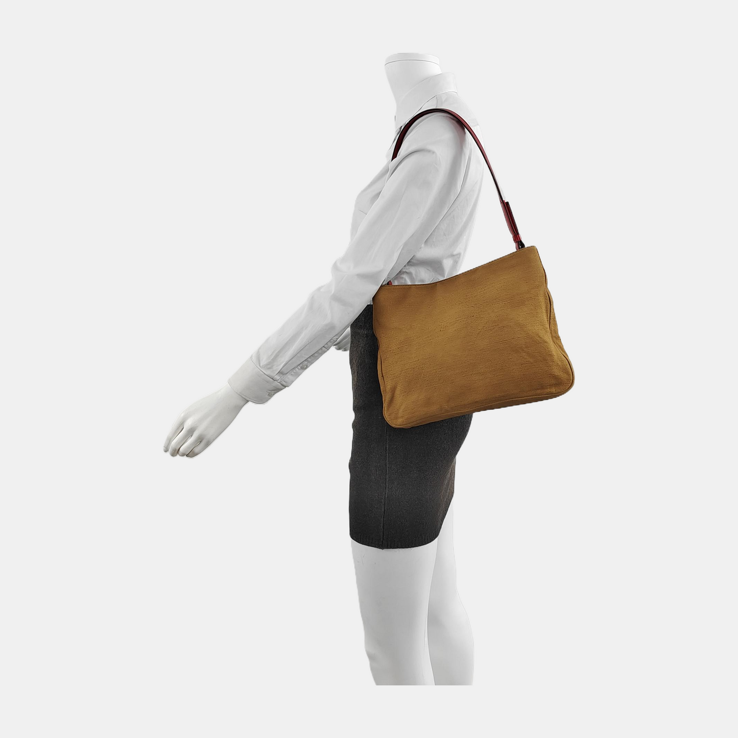 PRADA Tote bag Caramel Fabric Single Shoulder Bag, Handbag Silver Hardware-(SKU)-941849389