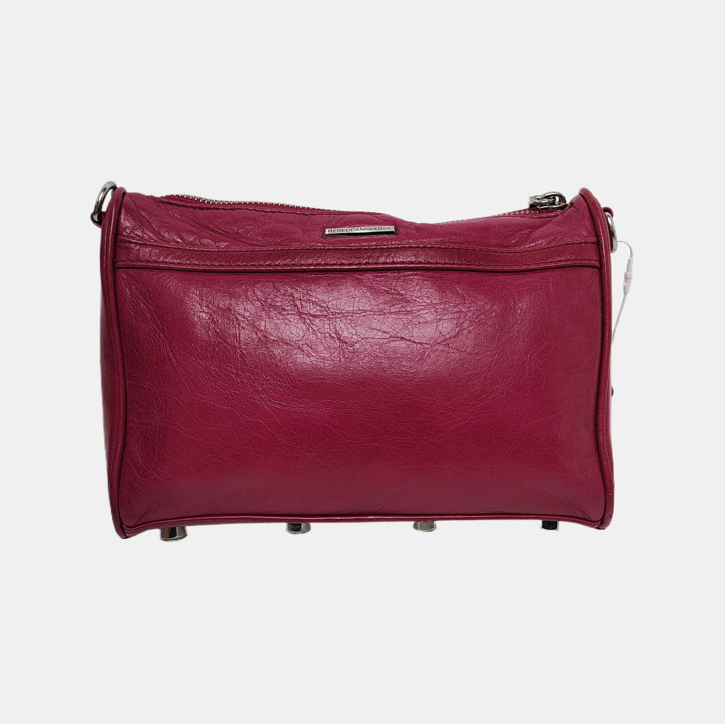 REBECCA MINKOFF M.A.C. Plum Red Cowhide Fringe Stud Single Shoulder Bag Crossbody Bag Silver Hardware Removable shoulder strap-(SKU)-943784602