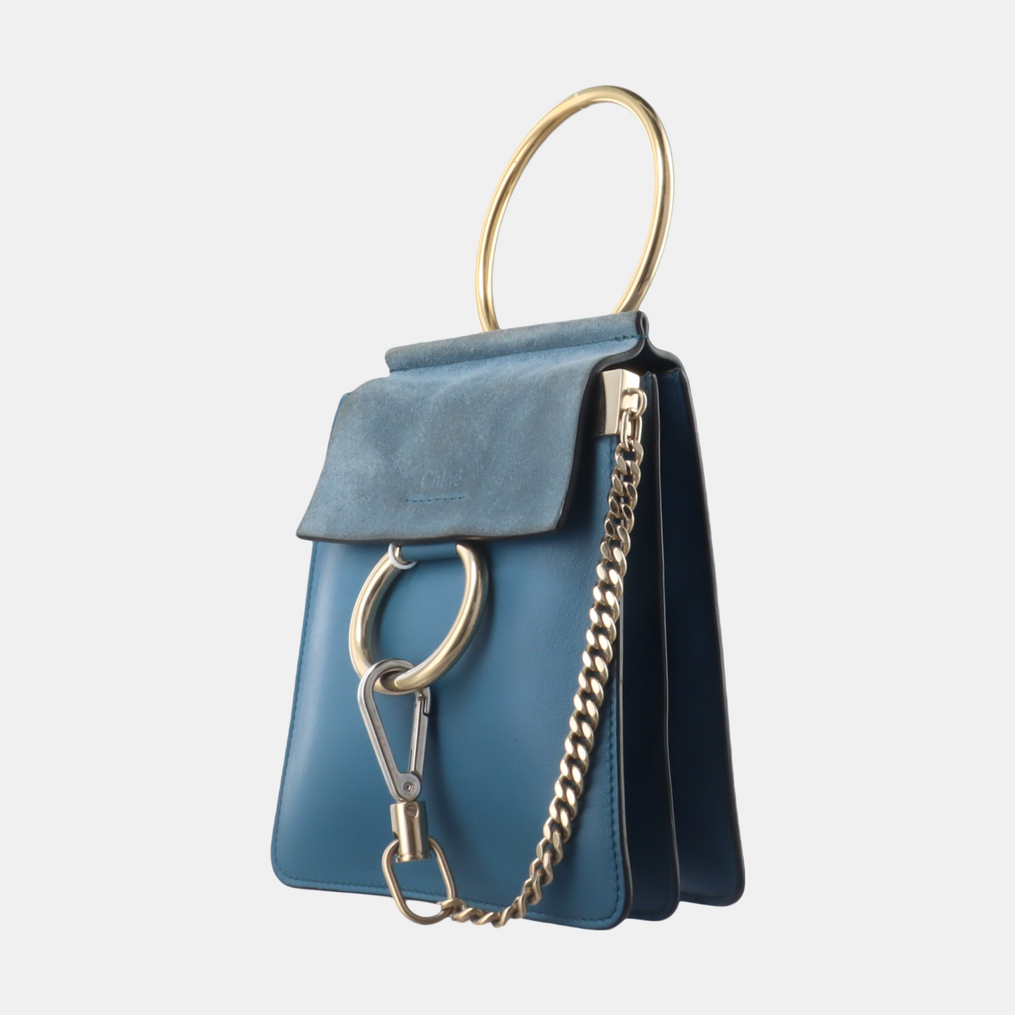 Chloé Faye Small size Blue cowhide single shoulder bag Golden hardware Removable shoulder strap-(SKU)-14470183