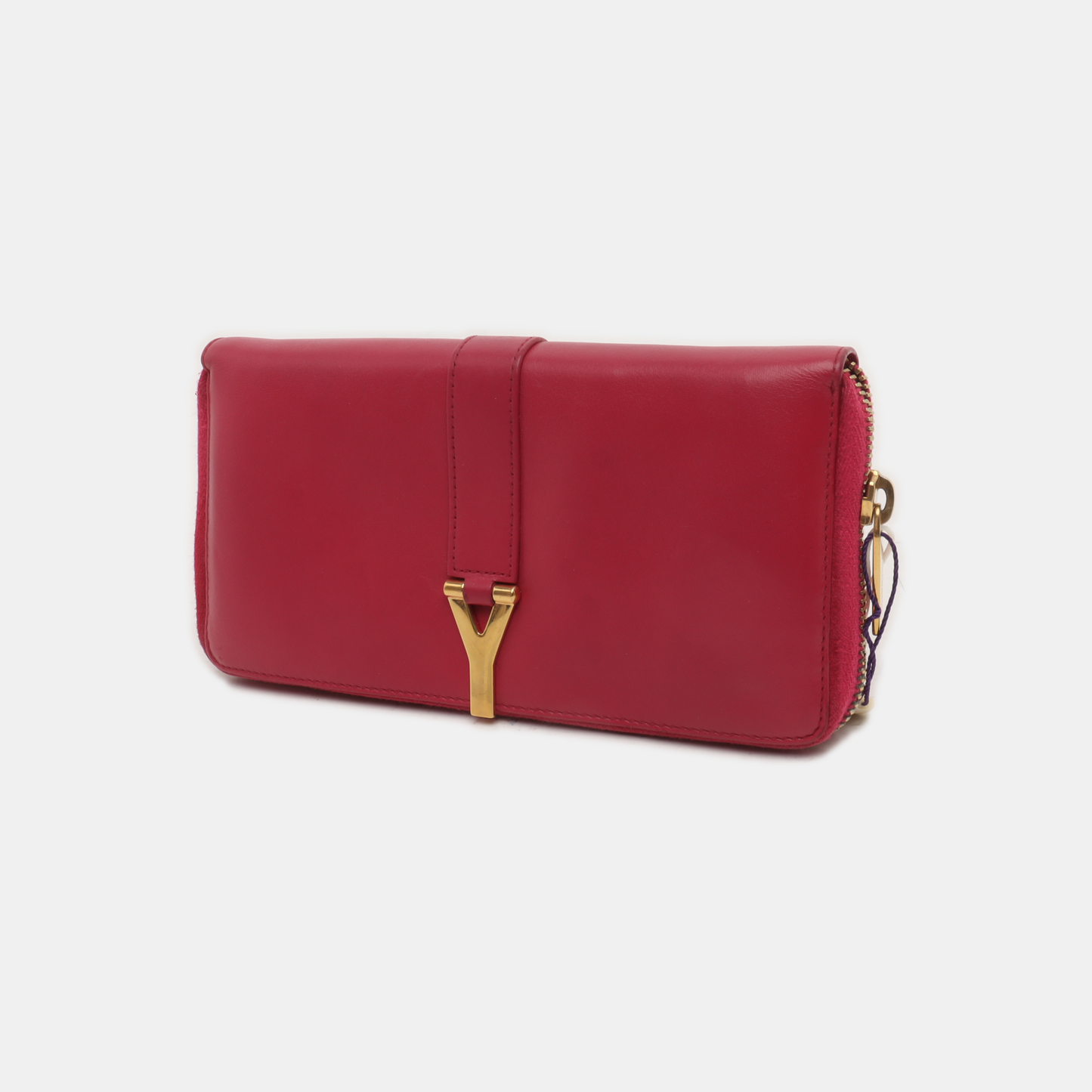 YSL Fuchsia Leather Wallet Golden hardware-(SKU)-935677489