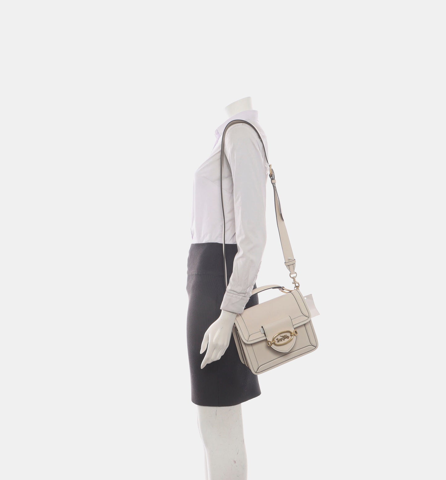 COACH White cowhide carriage single shoulder bag crossbody bag handbag Golden hardware Removable shoulder strap-(SKU)-935360899