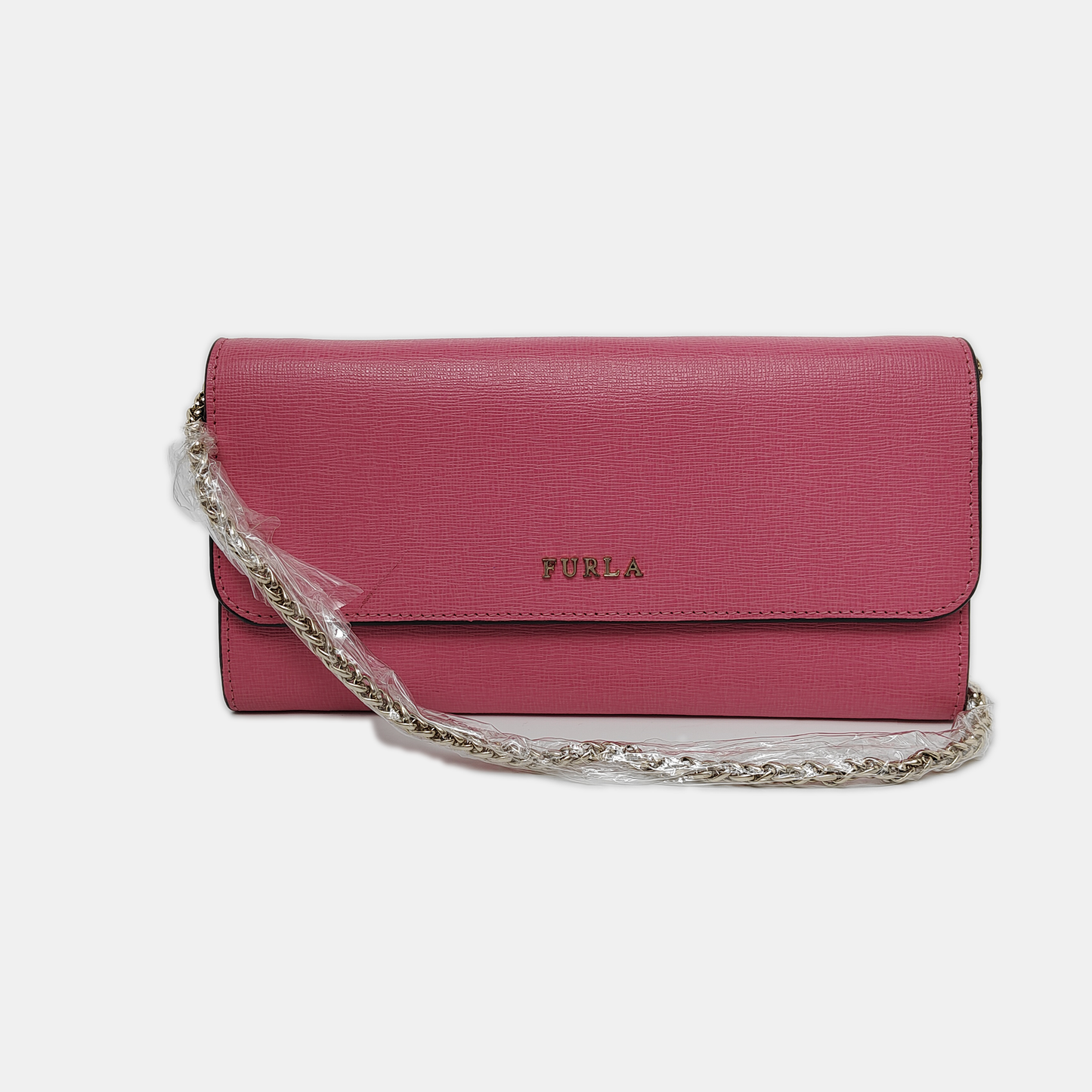 FURLA Pink Leather Embossed Sling Bag Single Shoulder Bag Golden hardware Removable shoulder strap-(SKU)-939936046