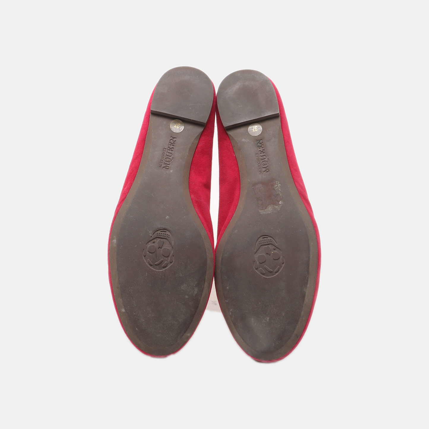Alexander McQUEEN 37code Autumn Winter Red Suede Leather Women's Low Heel Low Top Dress Shoes-(SKU)-939056143