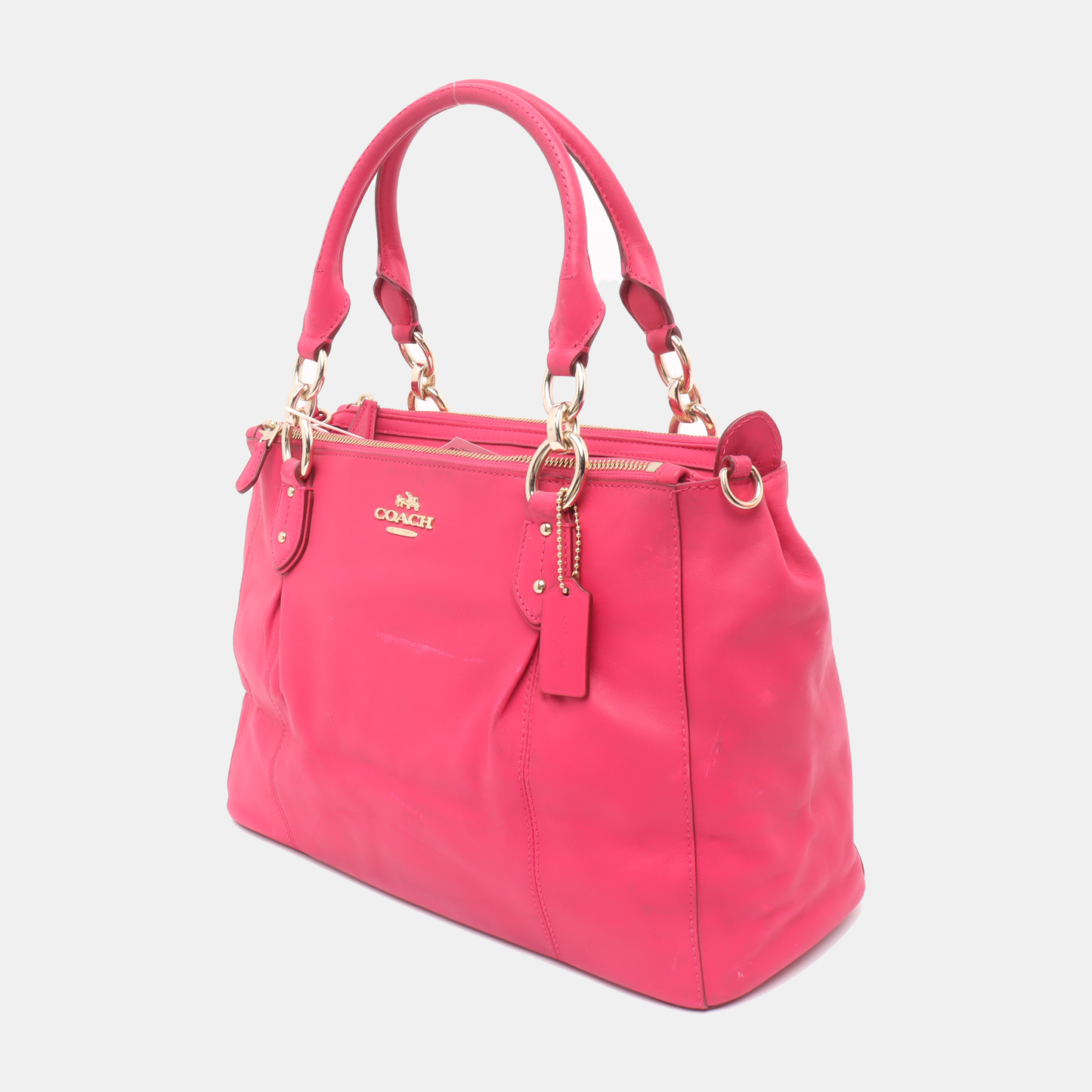 COACH Colette Fuchsia Leather Shoulder Tote Crossbody Bag Golden hardware Removable shoulder strap-(SKU)-931965984