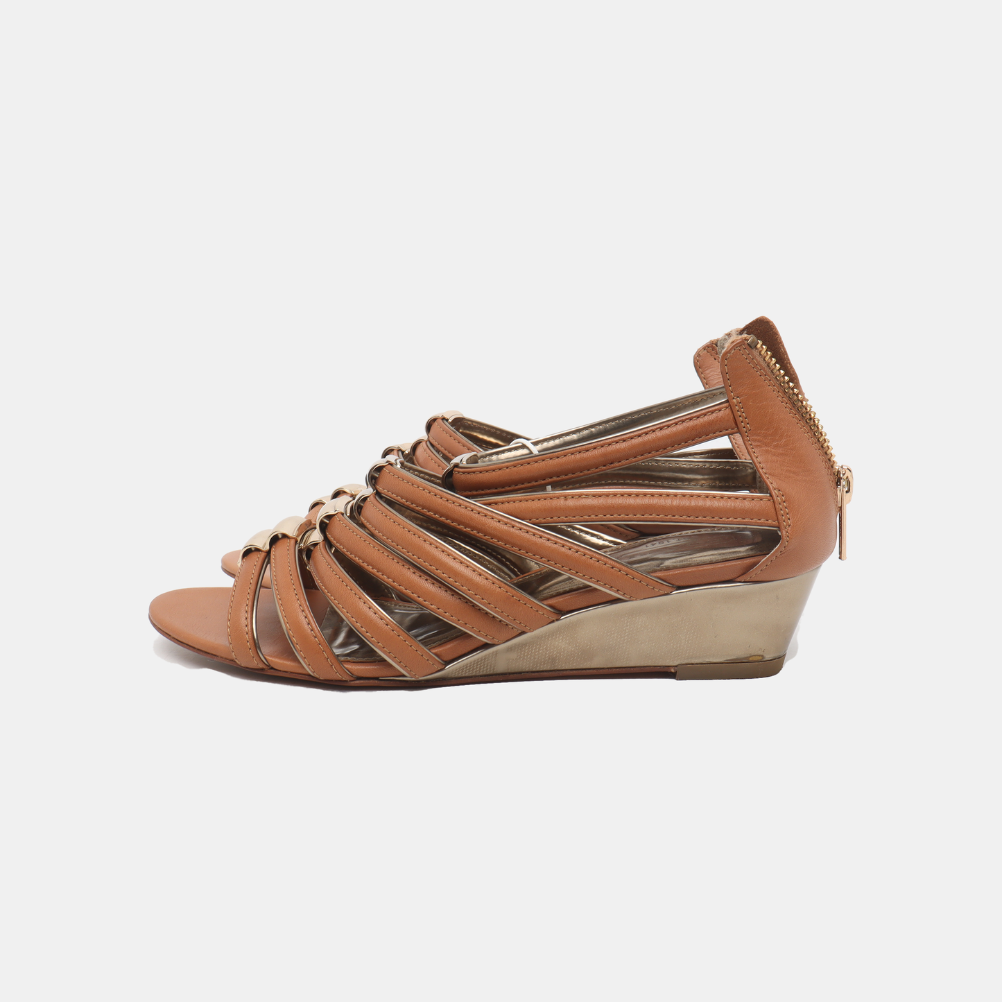COACH 36.5code Summer Light Brown Leather Women's Mid-Heel Sandals-(SKU)-14355020
