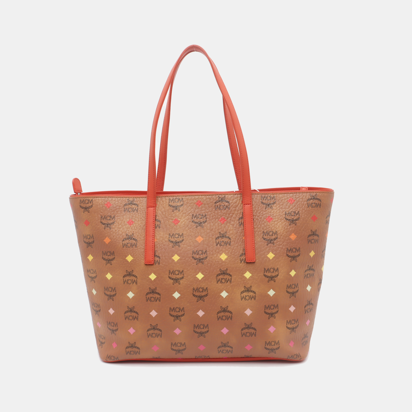 MCM ANYA Medium size Cognac Coated Canvas Monogrammed Single Shoulder Bag Tote Silver Hardware-(SKU)-936157211