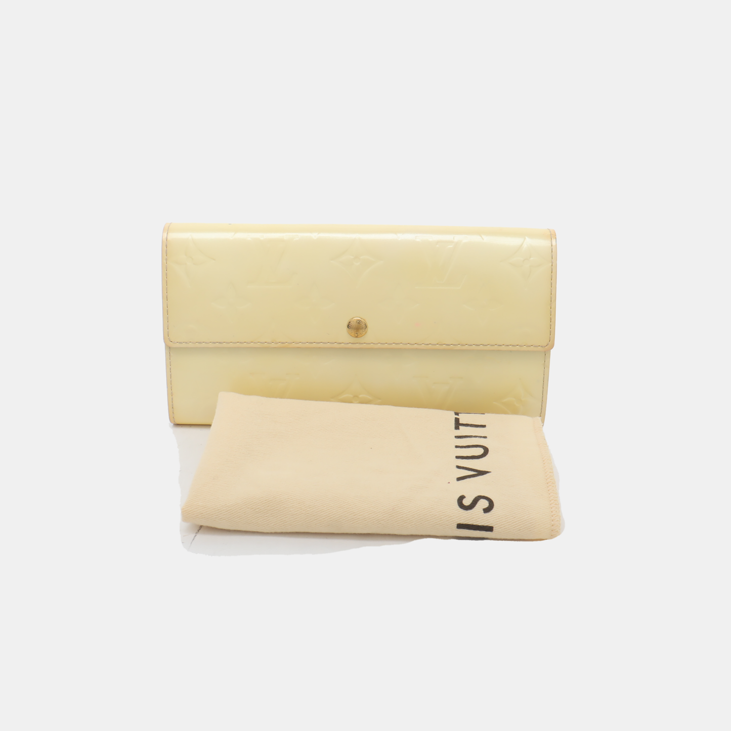 LOUIS VUITTON PORTE MONNAIE Light Yellow Patent Leather Monogram Embossed Wallet Golden hardware-(SKU)-938135509