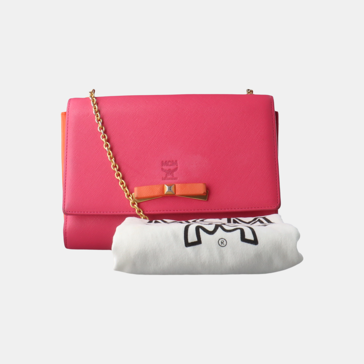 MCM Fuchsia Leather Crossbody Shoulder Bag Handbag Golden hardware Removable shoulder strap-(SKU)-14092274