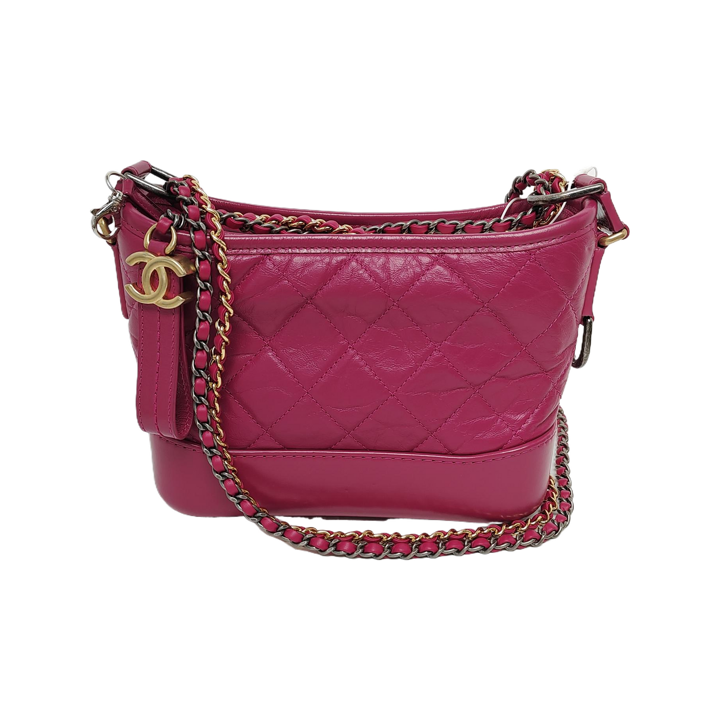 CHANEL GABRIELLE Small Magenta Calfskin Quilted Cannage Shoulder Bag, Crossbody Bag with Detachable Strap and 28 Compartments-(SKU)-946020995