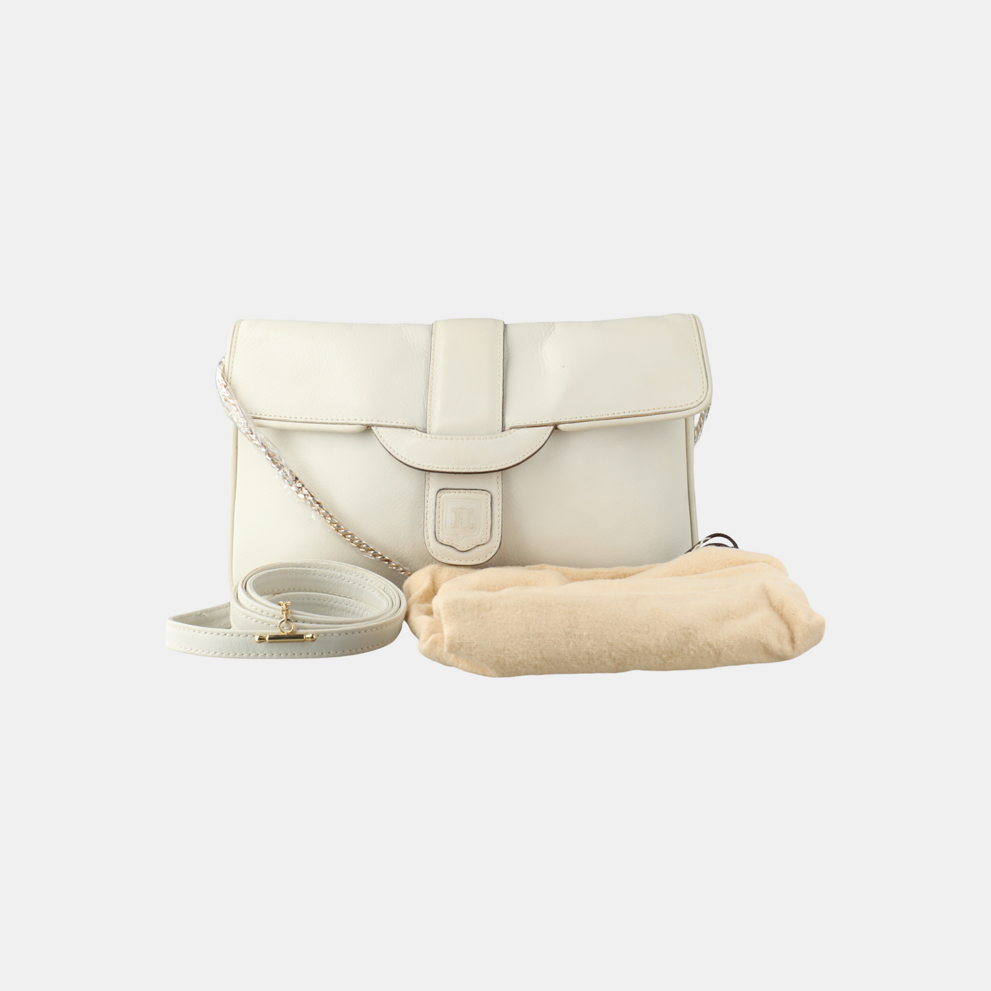 CELINE White Leather Single Shoulder Bag Golden hardware Removable shoulder strap-(SKU)-932491482