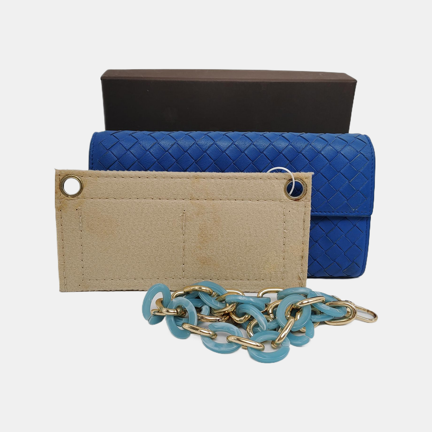 BOTTEGA VENETA Blue sheepskin woven wallet Silver Hardware-(SKU)-942953216