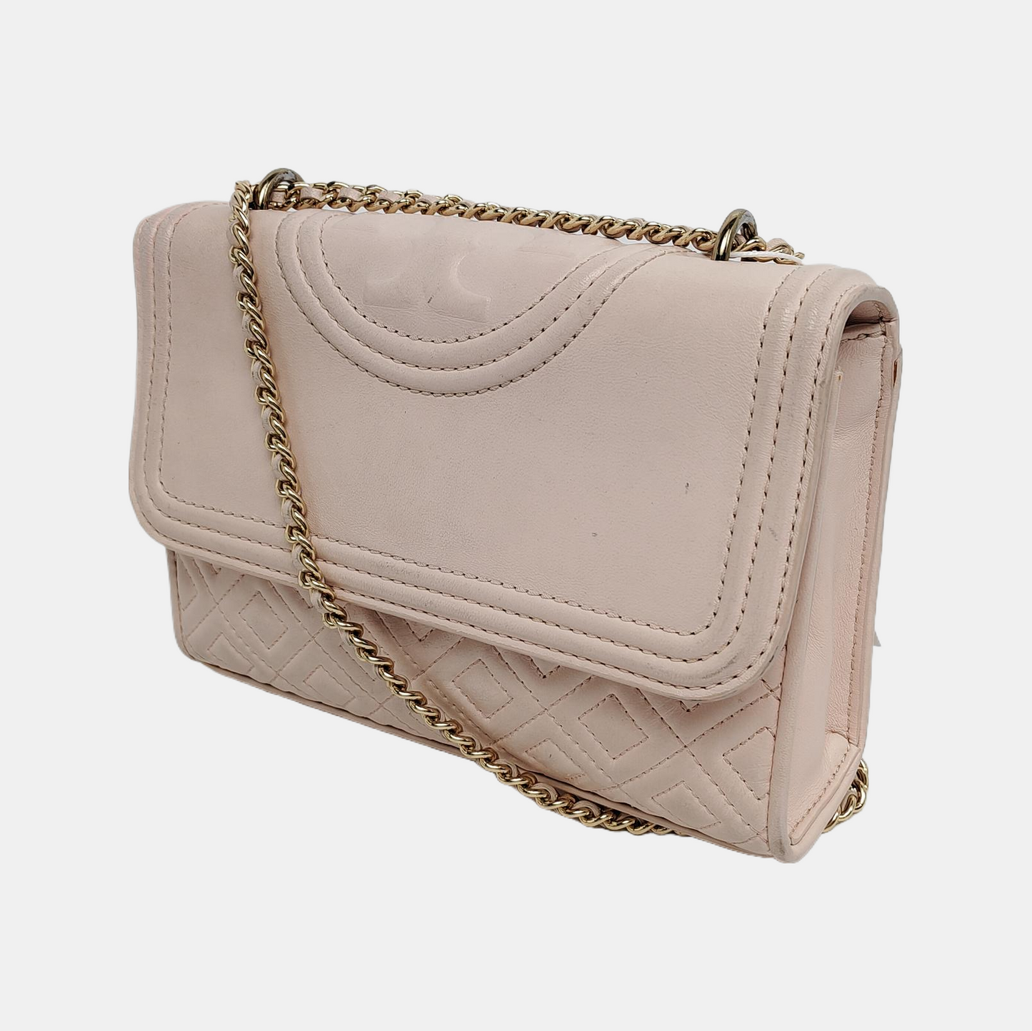 TORY BURCH Fleming Small size Pink Sheepskin Quilted Crossbody Bag Single Shoulder Bag Golden hardware-(SKU)-942795679