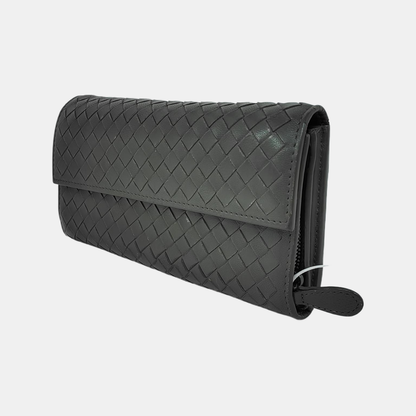 BOTTEGA VENETA Grey Cowhide Braided Wallet Black hardware-(SKU)-944011992