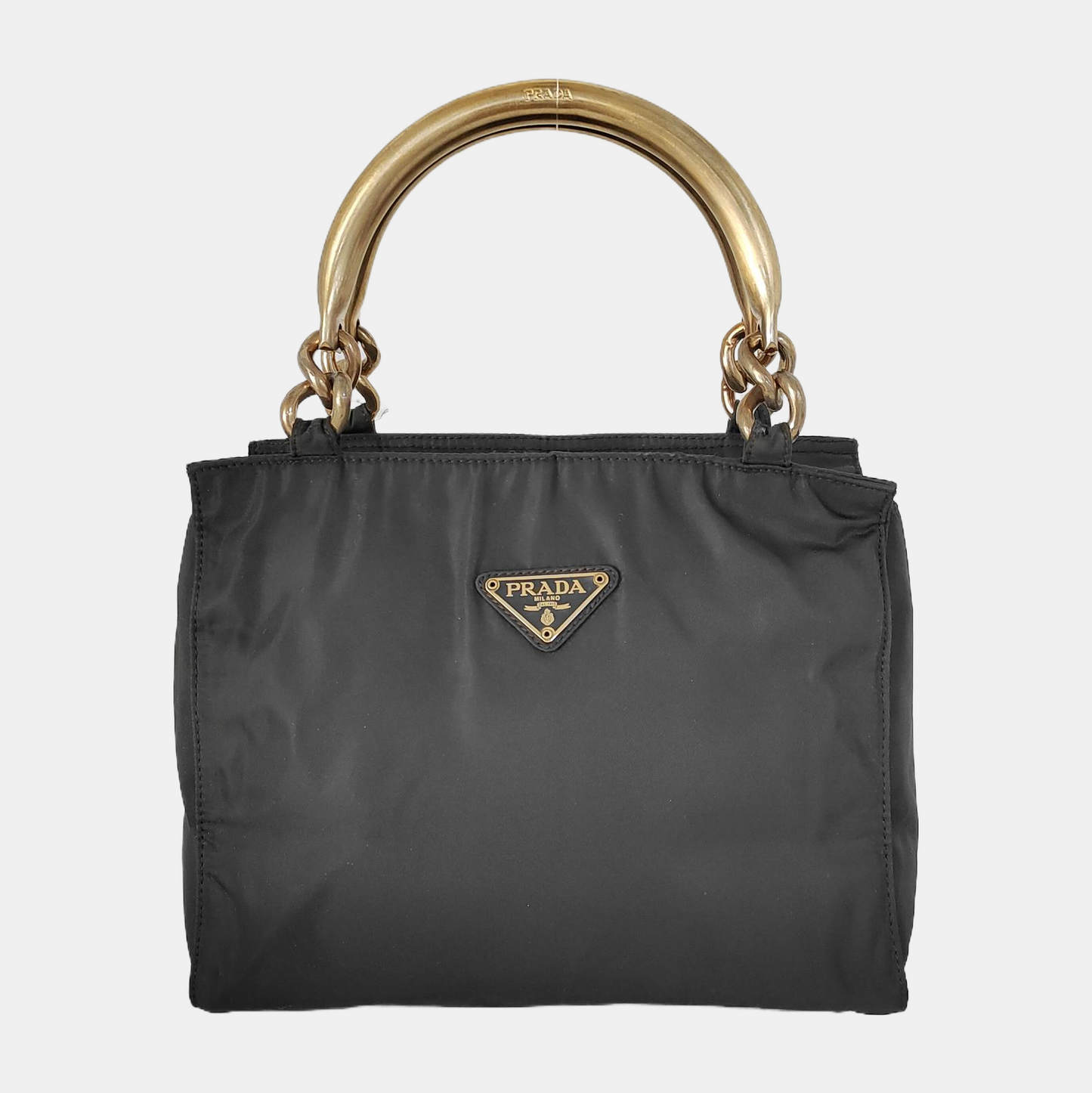 PRADA Black Nylon Single Shoulder Bag Tote Bag Golden hardware-(SKU)-941799323