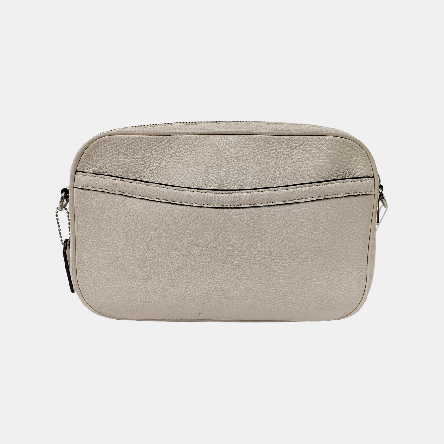 COACH Camera Bag White Leather Print Crossbody Single Shoulder Bag Silver Hardware Removable shoulder strap-(SKU)-941273974