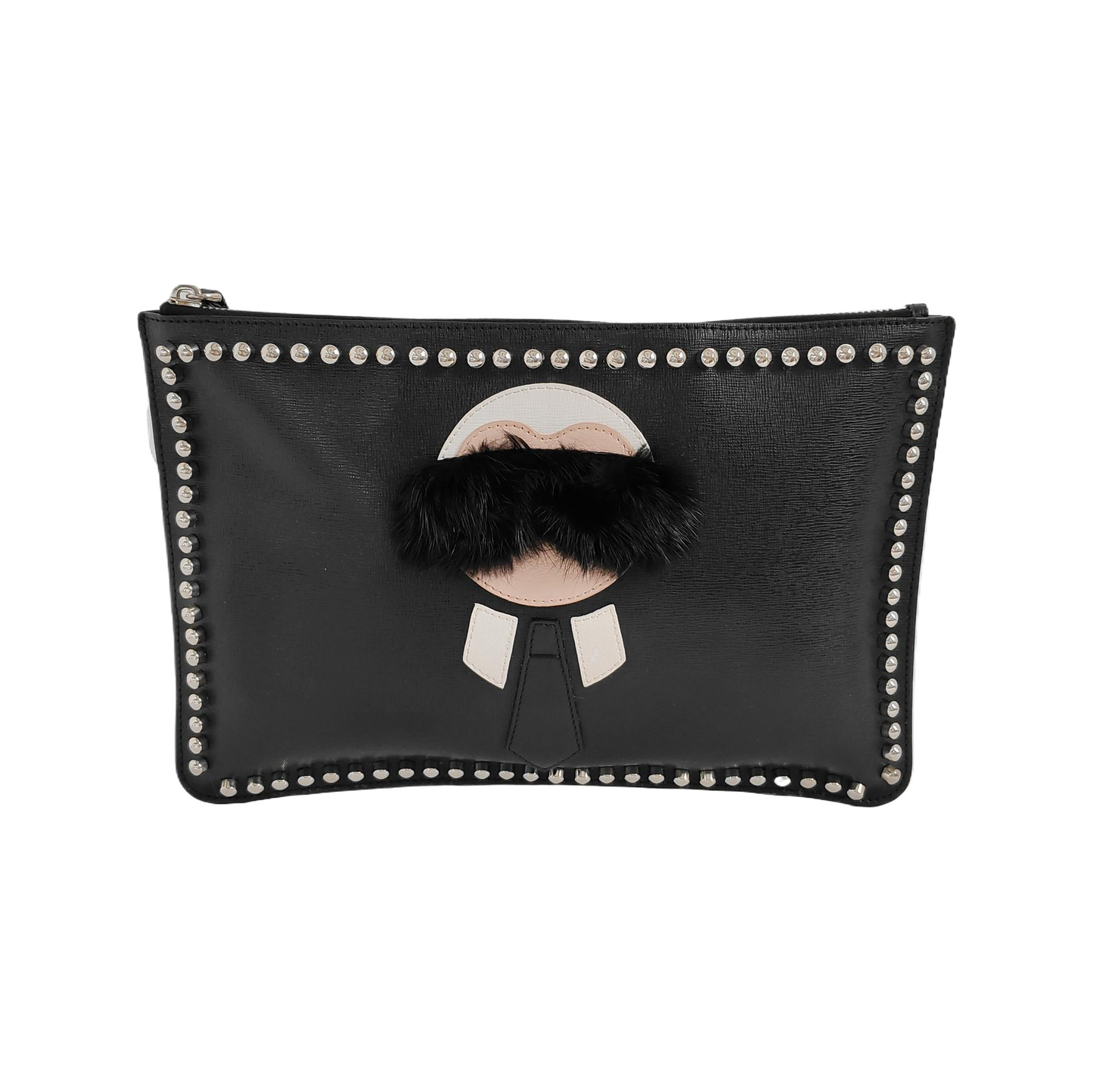 FENDI Karlito Black Leather Studs Wallet Silver Hardware-(SKU)-946131984