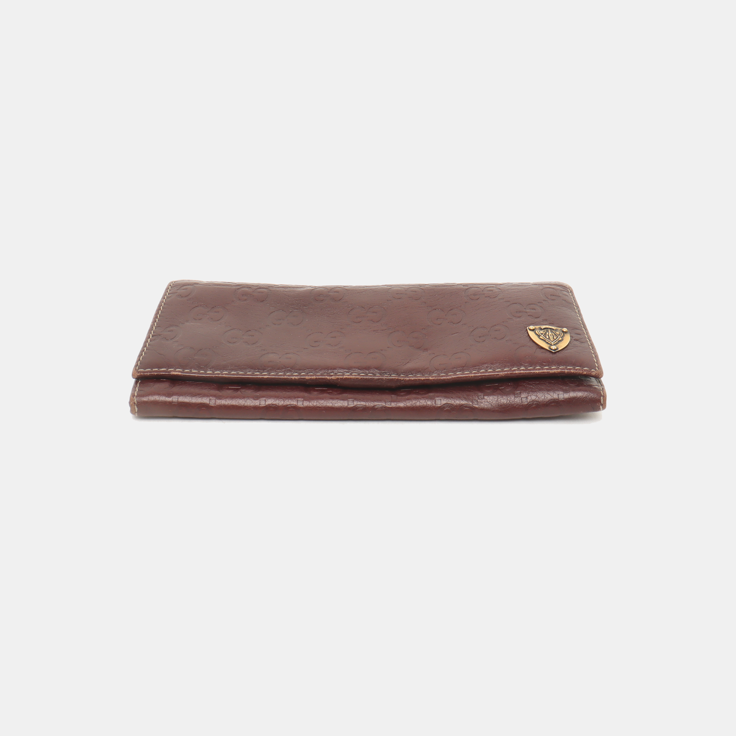 GUCCI Dark Brown Cowhide Monogrammed Texture Wallet Golden hardware-(SKU)-939278026