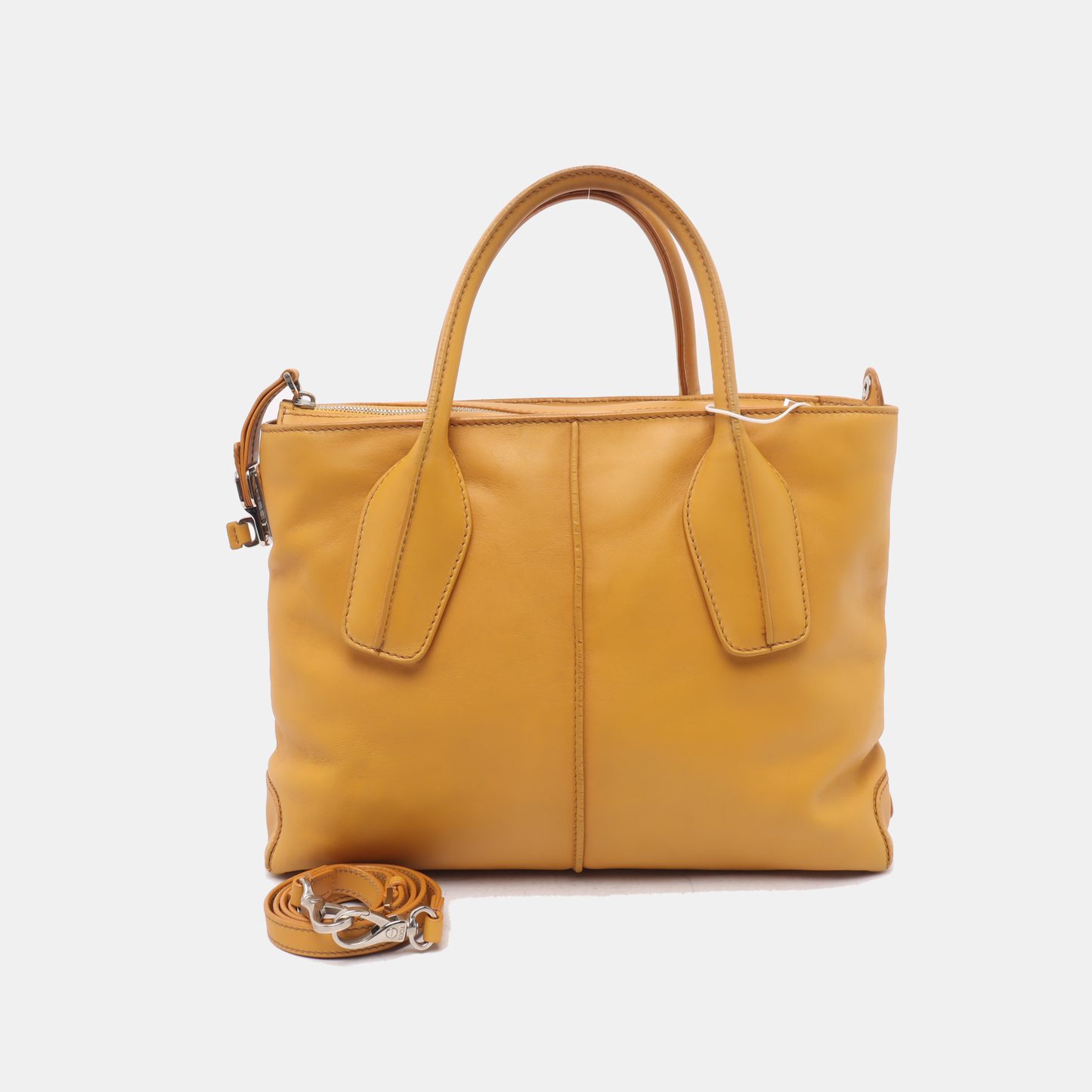 TOD'S D-Styling Ginger Yellow Leather Single Shoulder Tote Bag Silver Hardware Removable shoulder strap-(SKU)-929917405
