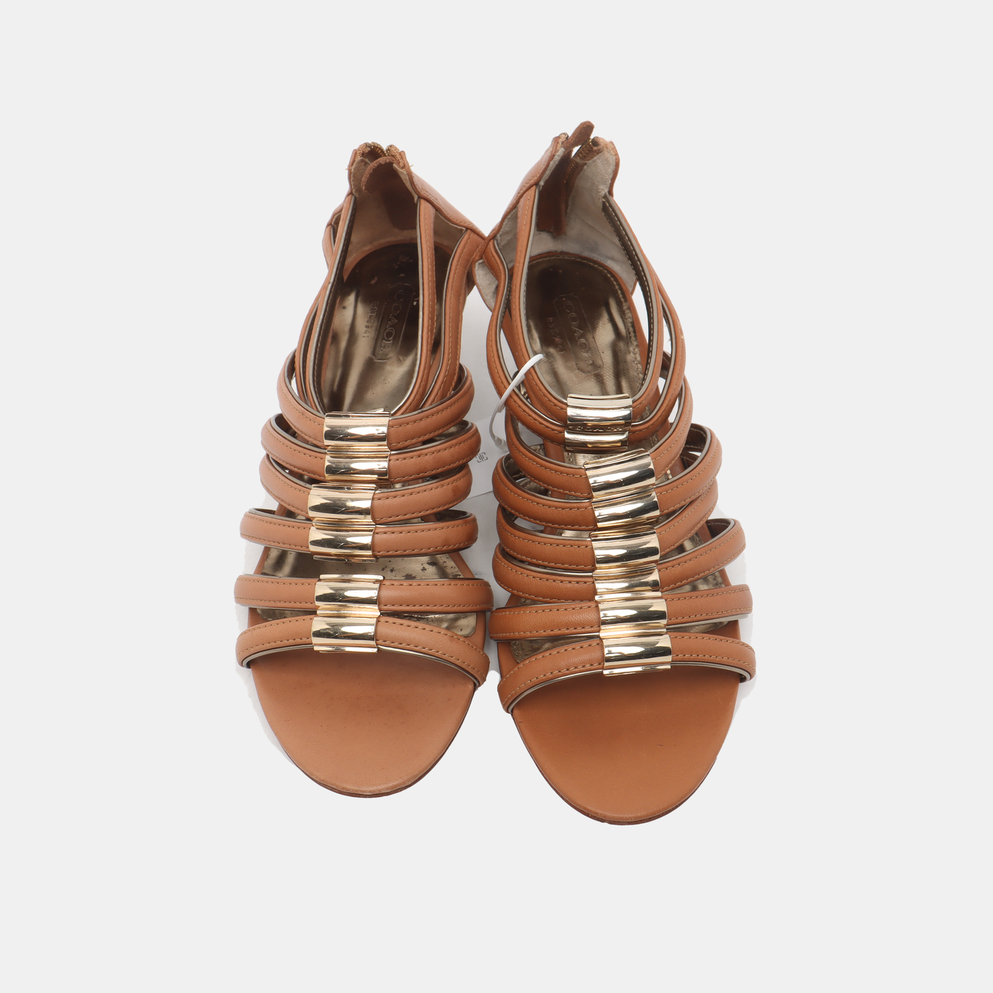 COACH 36.5code Summer Light Brown Leather Women's Mid-Heel Sandals-(SKU)-14355020